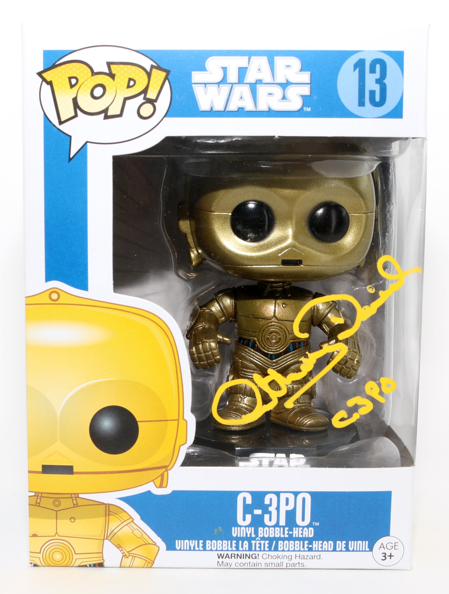 
                  
                    Anthony Daniels as C-3PO in Star Wars: A New Hope Signed Funko POP! #13 with Character Name
                  
                
