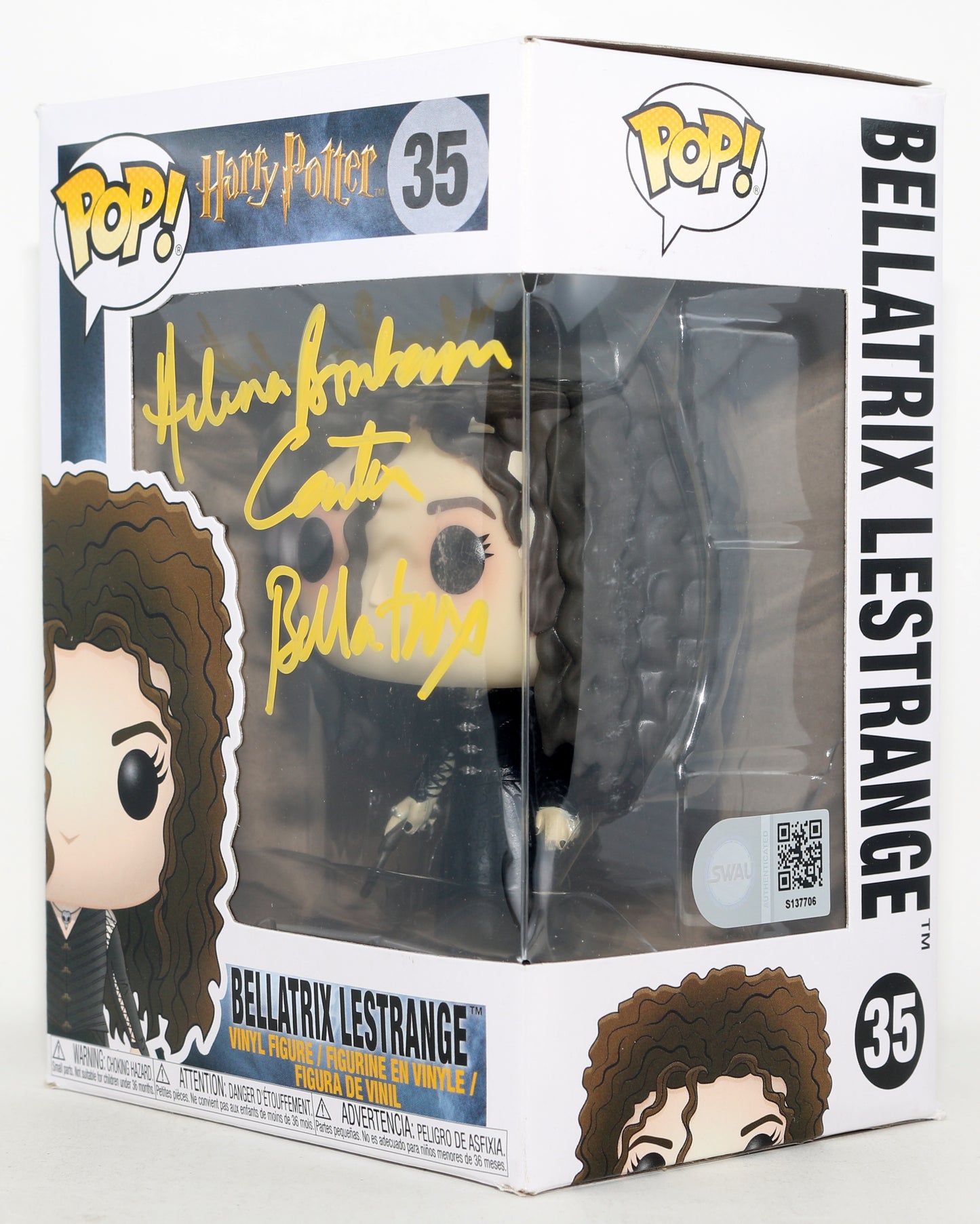 
                  
                    Helena Bonham Carter as Bellatrix LeStrange in Harry Potter (SWAU) Signed Funko POP! #35 with Character Name
                  
                