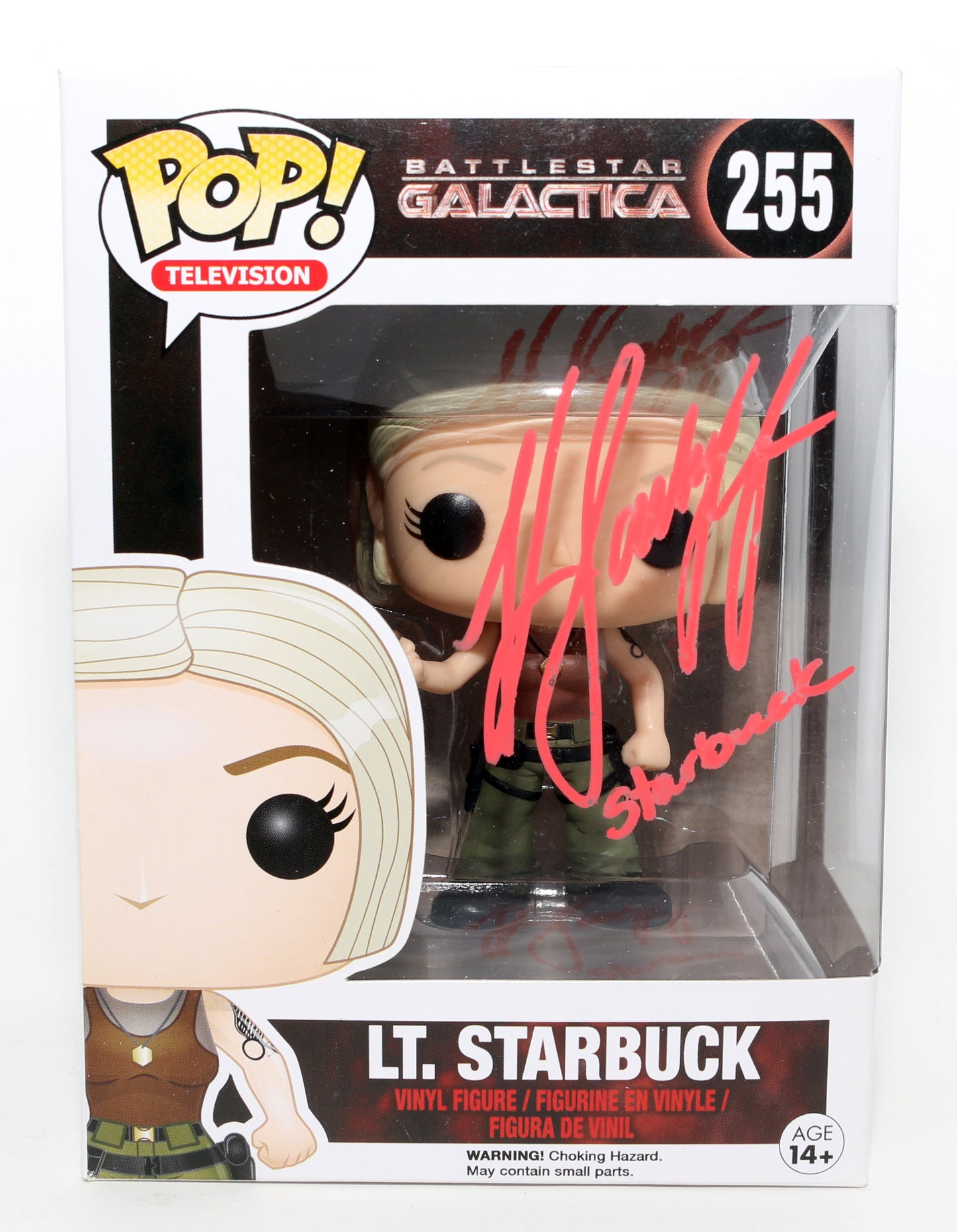 
                  
                    Katee Sackhoff as Lt. Kara 'Starbuck' Thrace in Battlestar Galactica Signed Funko POP! #255 with Character Name
                  
                