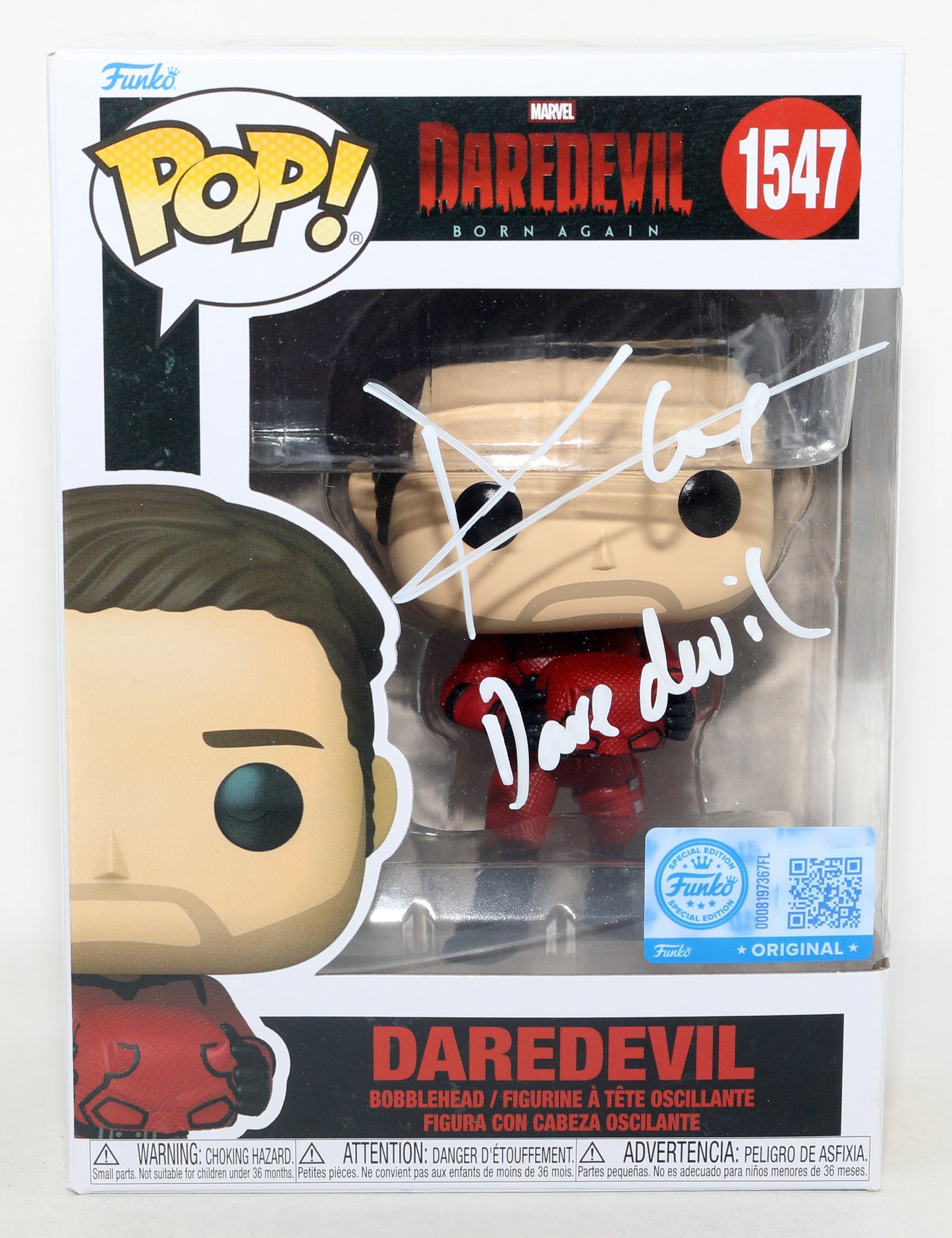 
                  
                    Charlie Cox as Daredevil in Daredevil: Born Again Funko Special Edition Signed Funko POP! #1547 with Character Name & Quote
                  
                