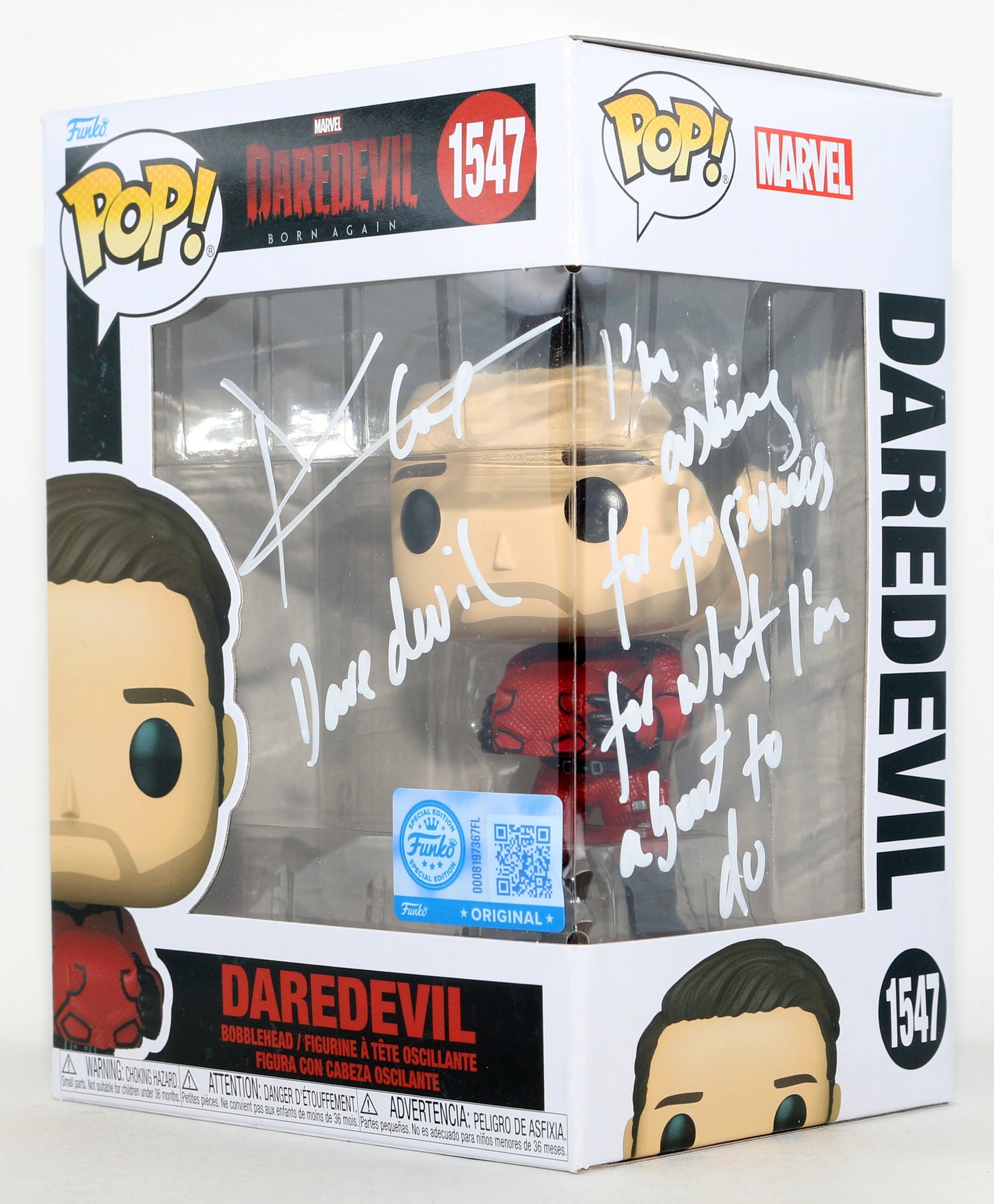 
                  
                    Charlie Cox as Daredevil in Daredevil: Born Again Funko Special Edition Signed Funko POP! #1547 with Character Name & Quote
                  
                