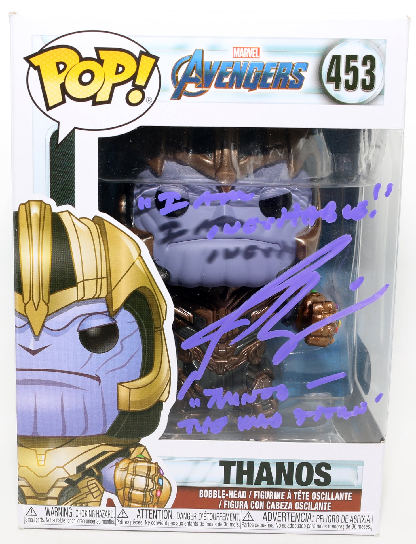 
                  
                    Josh Brolin as Thanos in Avengers: Endgame (SWAU) Signed Funko POP! #453 with Character Name & Quote
                  
                
