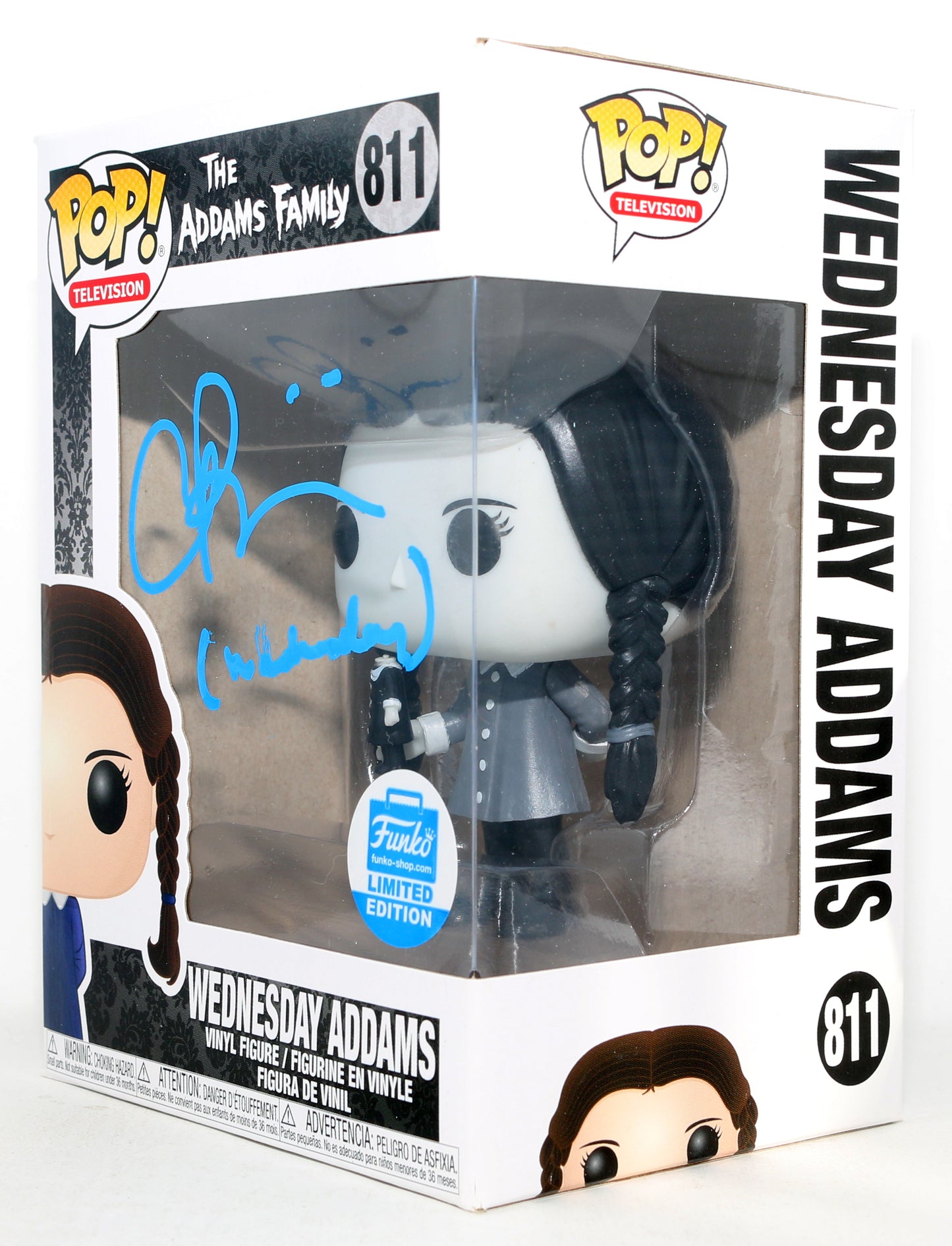 
                  
                    Christina Ricci as Wednesday Addams in The Addams Family Funko Store Limited Edition Signed Funko POP! #811 with Character Name
                  
                