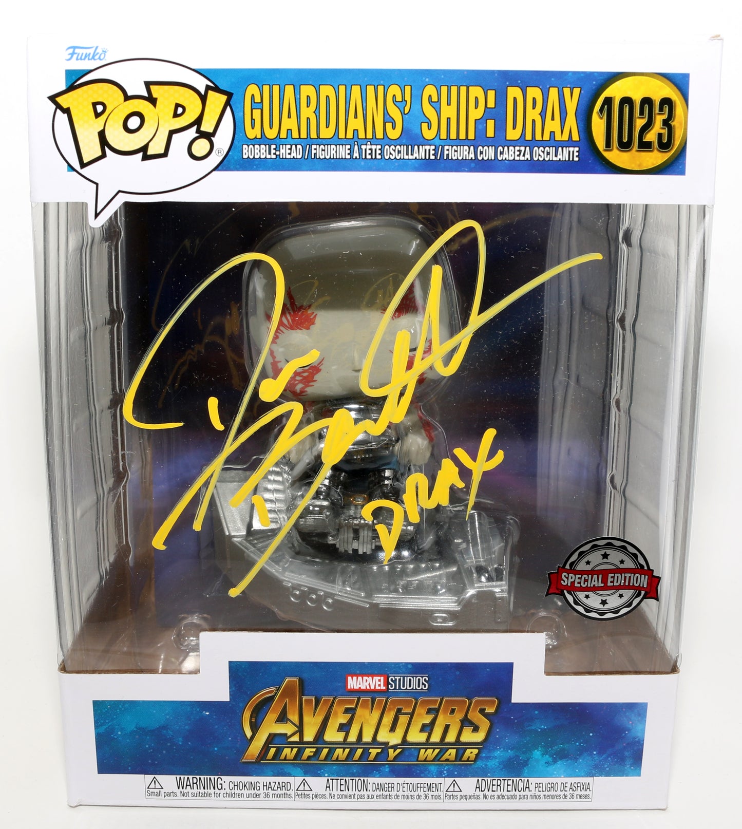 
                  
                    Dave Bautista as Drax in Avengers: Infinity War Special Edition Signed 6-Inch Funko POP! #1023 with Character Name
                  
                