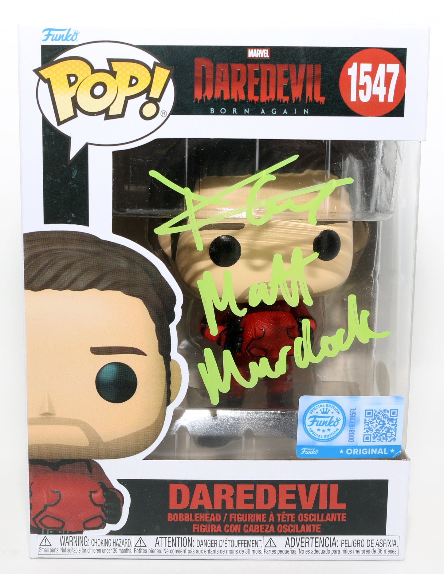 
                  
                    Charlie Cox as Daredevil in Daredevil: Born Again Special Edition (JSA) Signed Funko POP! #1547 with Character Name
                  
                