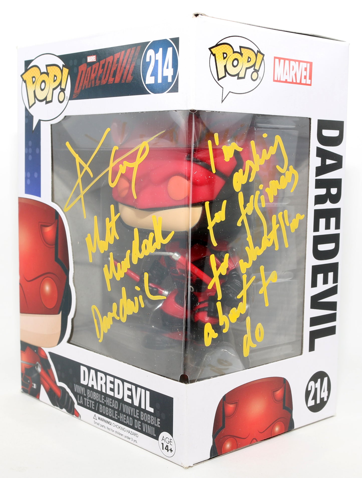
                  
                    Charlie Cox as Daredevil in Daredevil Signed Funko POP! #214 with Character Name & Quote
                  
                