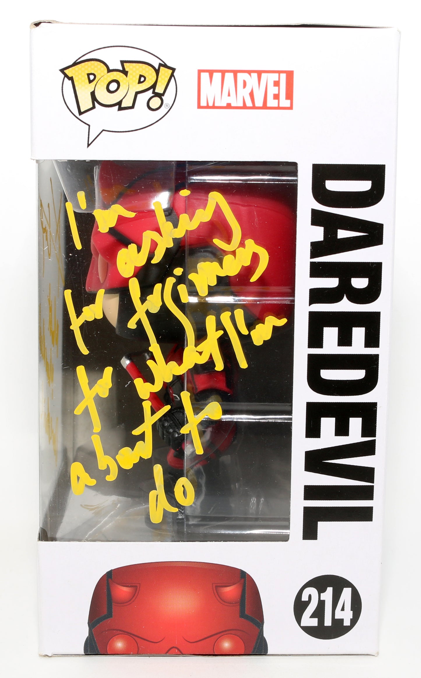 
                  
                    Charlie Cox as Daredevil in Daredevil Signed Funko POP! #214 with Character Name & Quote
                  
                