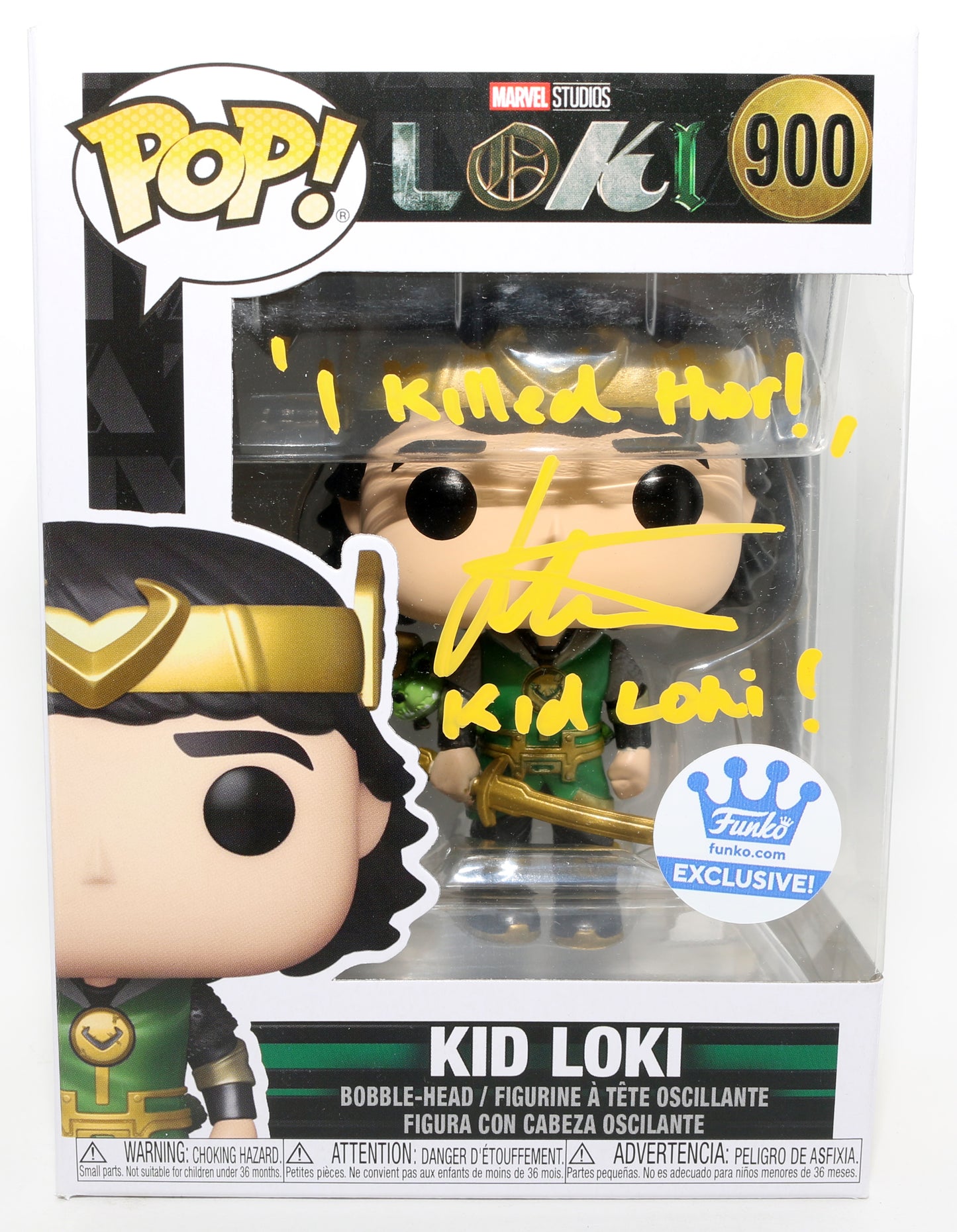 
                  
                    Jack Veal as Kid Loki in Loki Funko Store Exclusive (JSA) Signed Funko POP! #900 with Character Name & Quote
                  
                