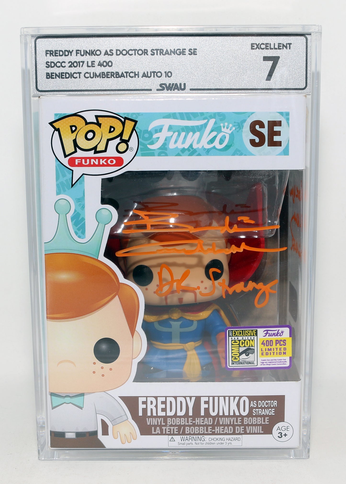 
                  
                    Benedict Cumberbatch as Doctor Strange in Doctor Strange SDCC 2017 Exclusive Limited to 400 Pieces (SWAU Encapsulated Grade 7 / Auto 10) Signed Funko POP! #SE with Character Name & Quote
                  
                