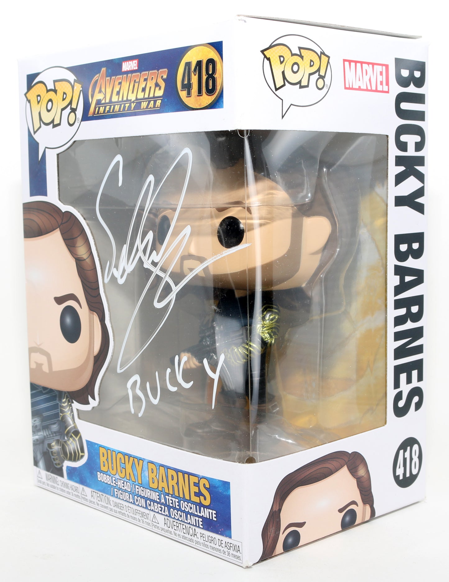 
                  
                    Sebastian Stan as Bucky Barnes in Avengers: Infinity War Signed Funko POP! #418 with Character Name
                  
                