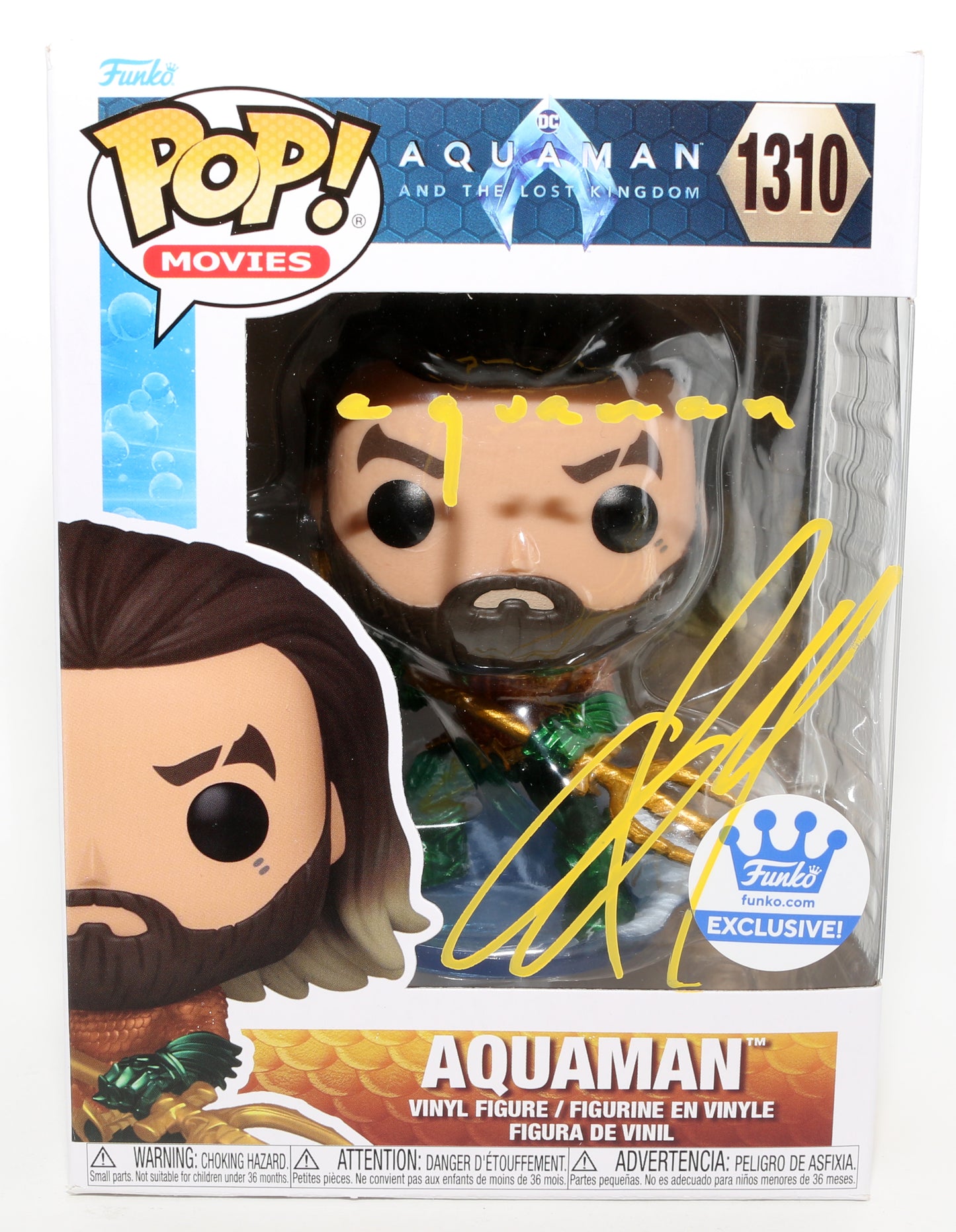 
                  
                    Jason Momoa as Aquaman in Aquaman & the Lost Kingdom Funko Store Exclusive (JSA) Signed Funko POP! #1310 with Character Name
                  
                