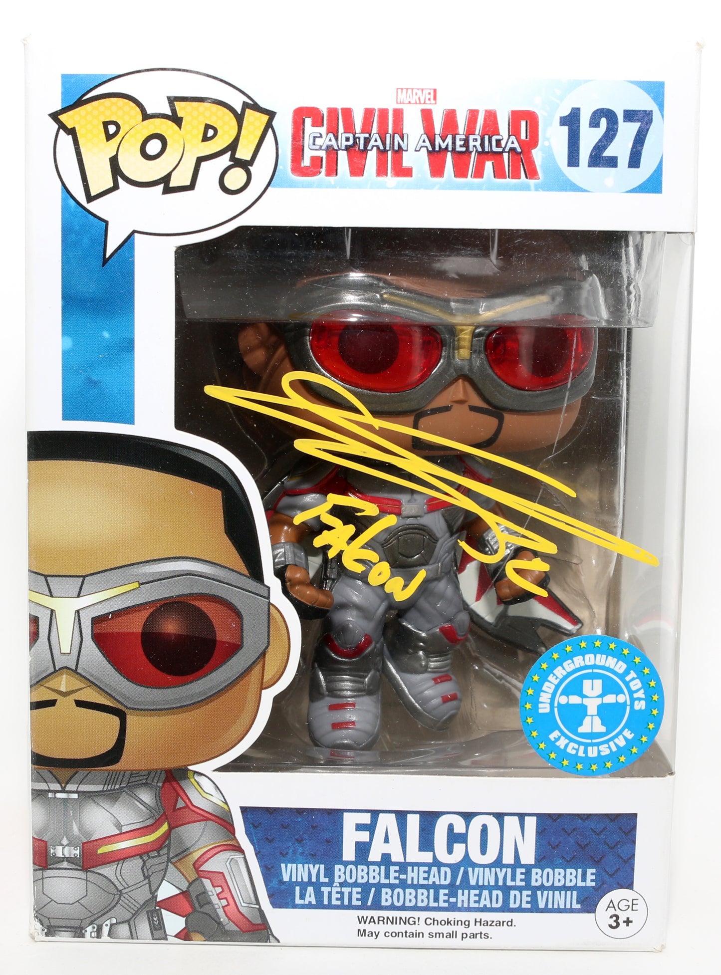 
                  
                    Anthony Mackie as Falcon in Captain America: Civil War Underground Toys Exclusive Signed Funko POP! #127 with Character Name
                  
                