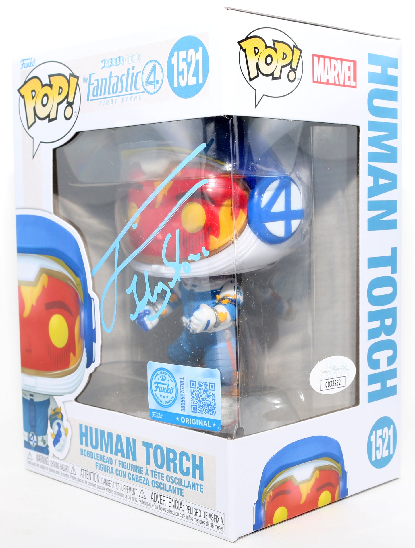 
                  
                    Joseph Quinn as Johnny Storm / Human Torch in The Fantastic Four: First Steps Special Edition Signed Funko POP! #1521 with Character Name
                  
                