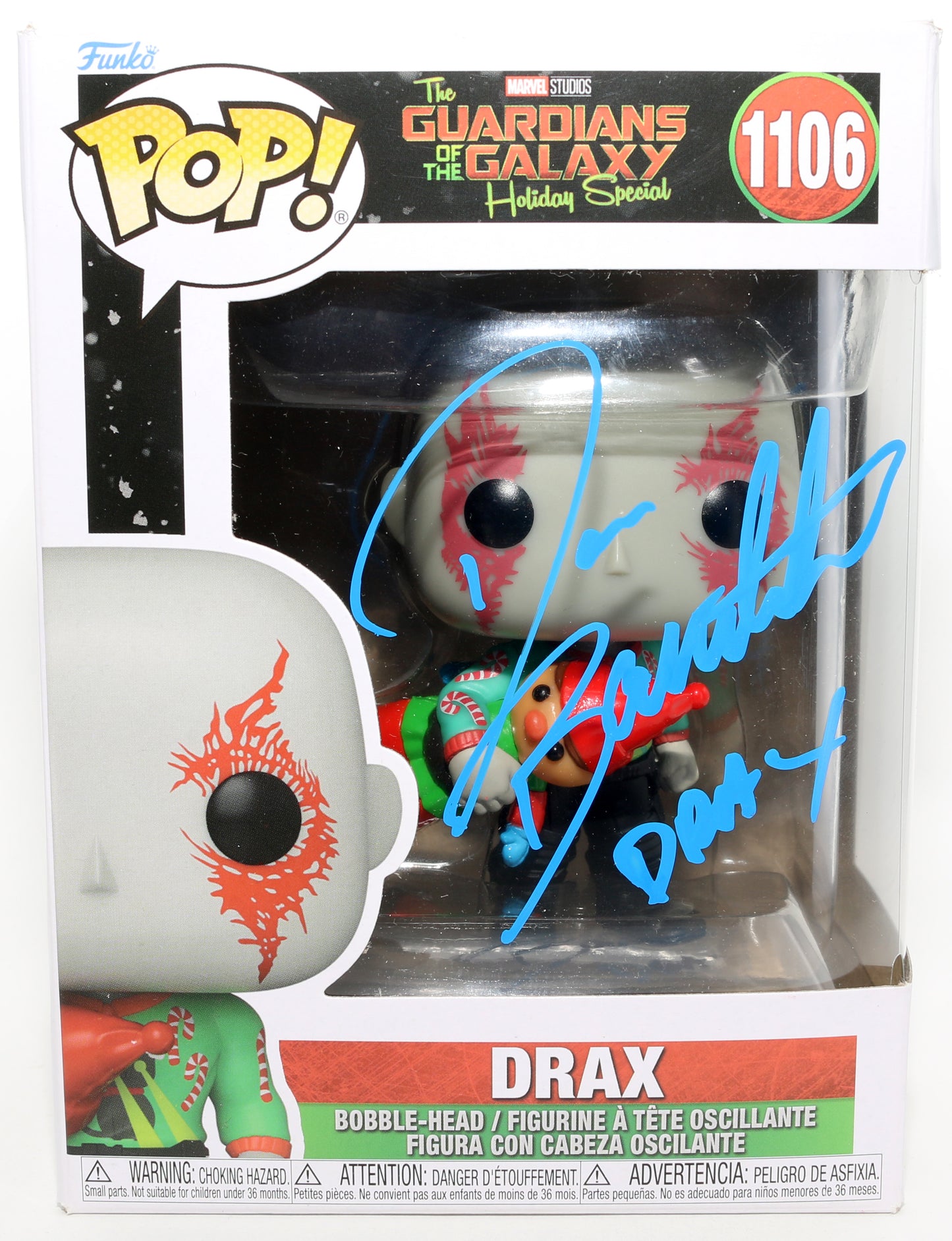 
                  
                    Dave Bautista as Drax in Guardians of the Galaxy Holiday Special Signed Funko POP! #1106 with Character Name
                  
                