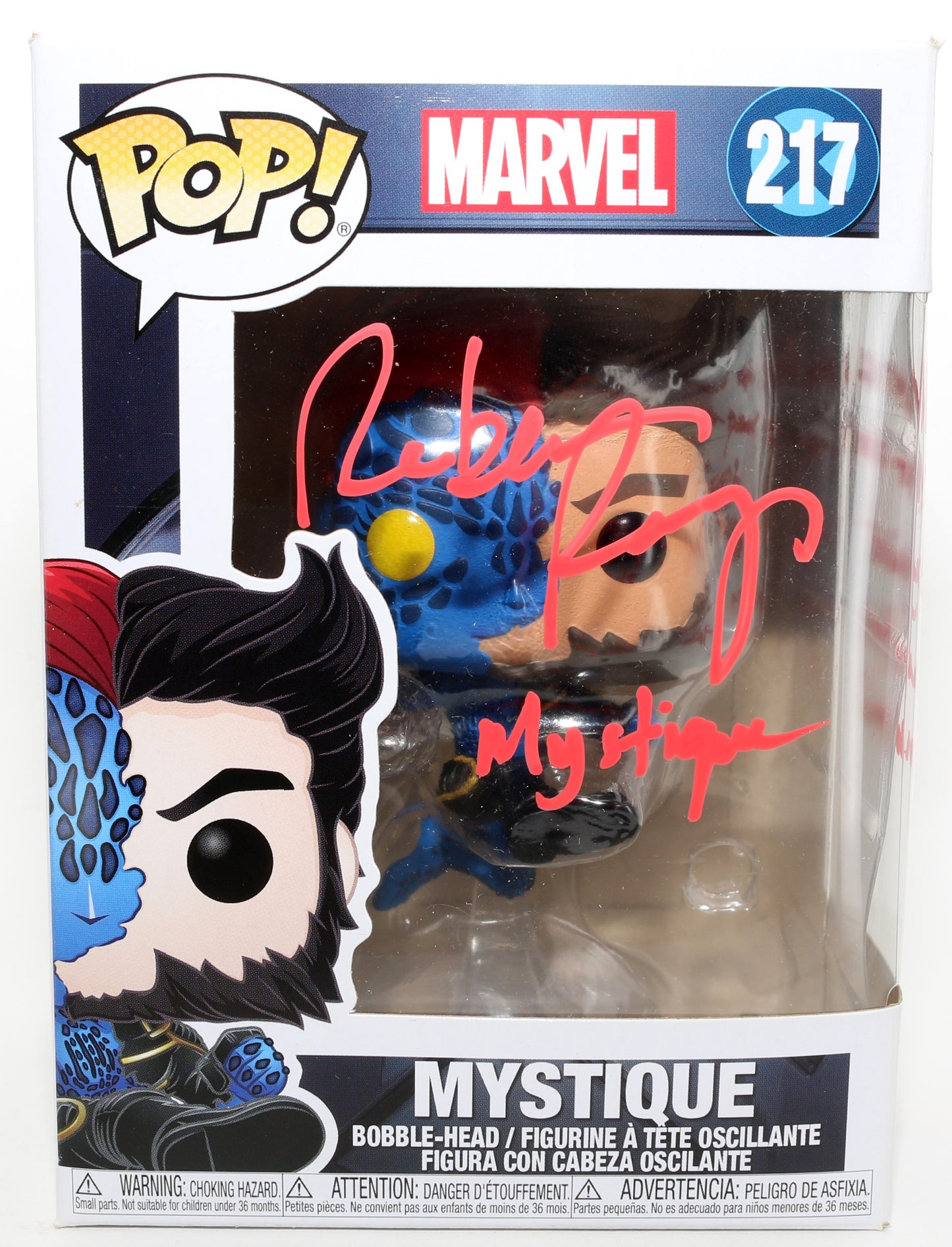 
                  
                    Rebecca Romijn as Mystique in X-Men Signed Funko POP! #217 with Character Name & Quote
                  
                