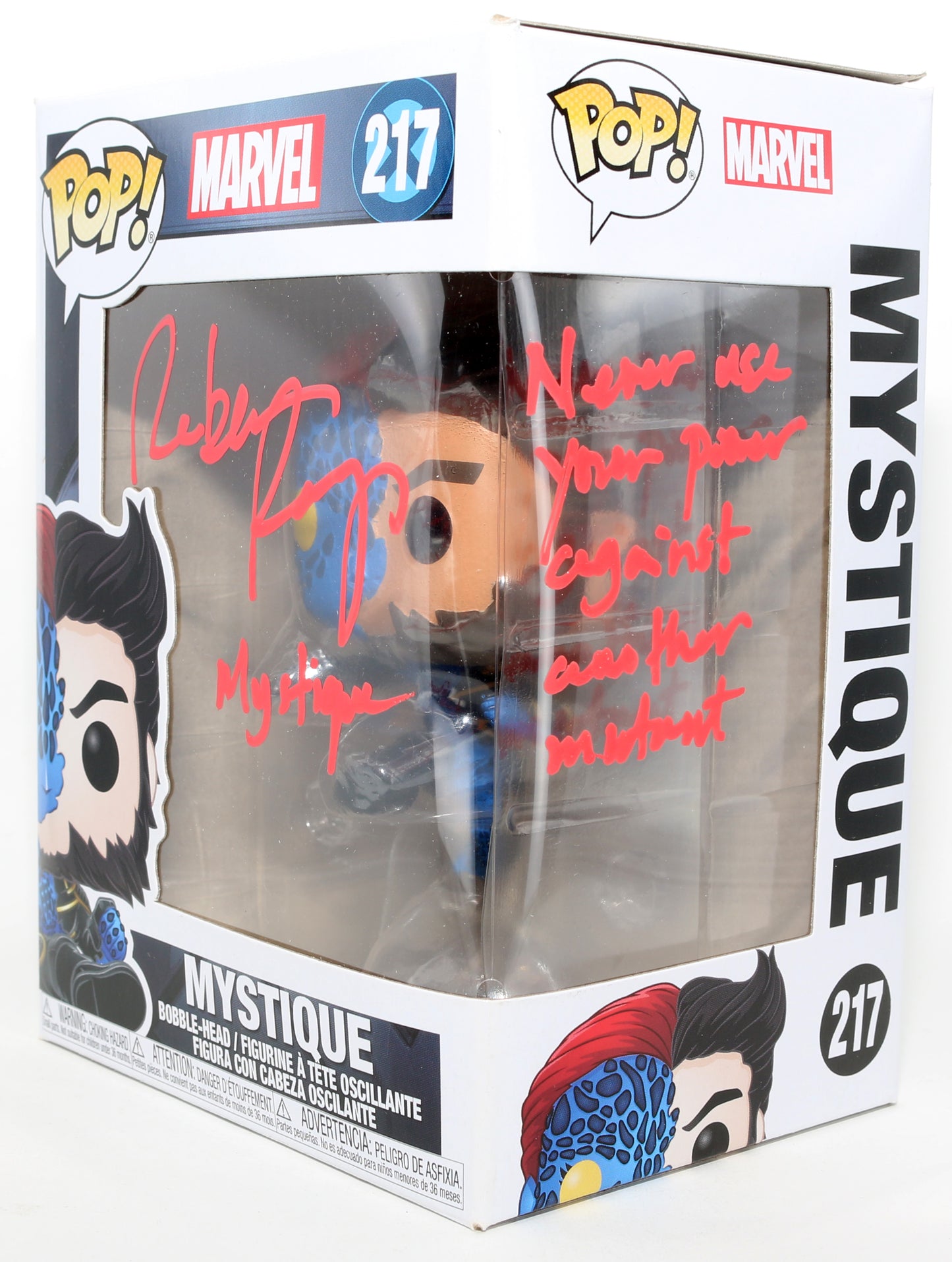 
                  
                    Rebecca Romijn as Mystique in X-Men Signed Funko POP! #217 with Character Name & Quote
                  
                