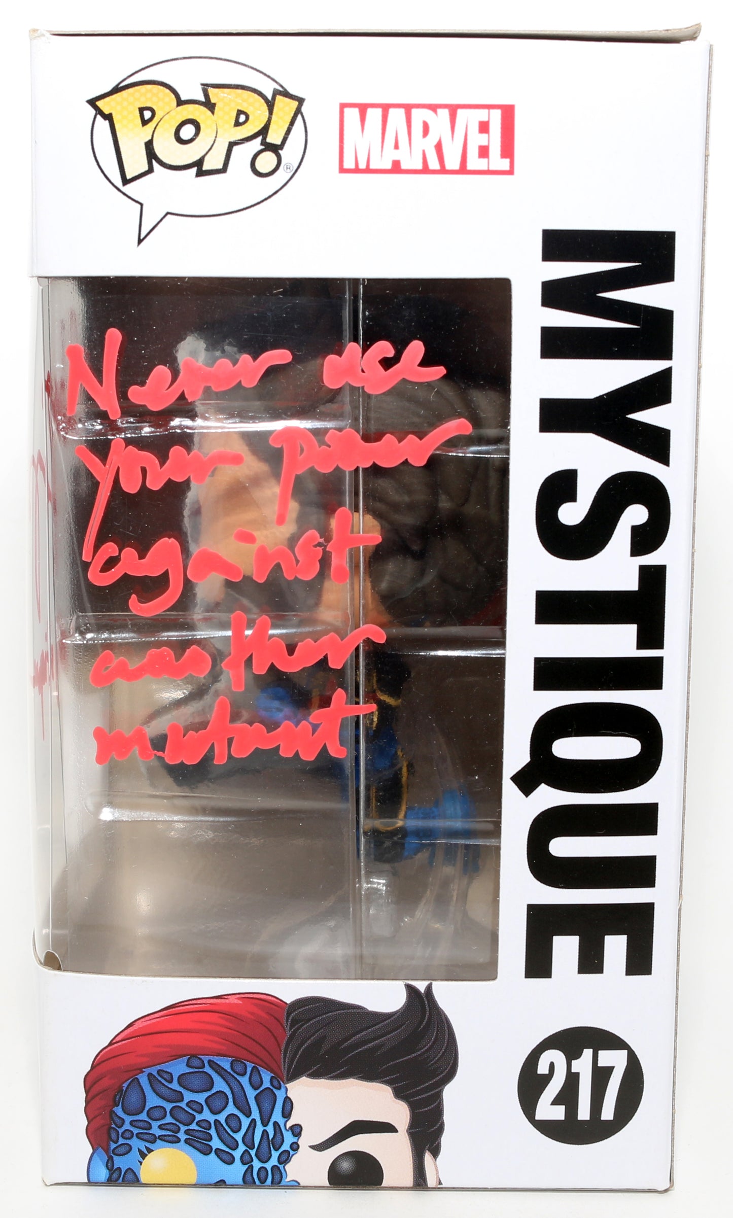 
                  
                    Rebecca Romijn as Mystique in X-Men Signed Funko POP! #217 with Character Name & Quote
                  
                