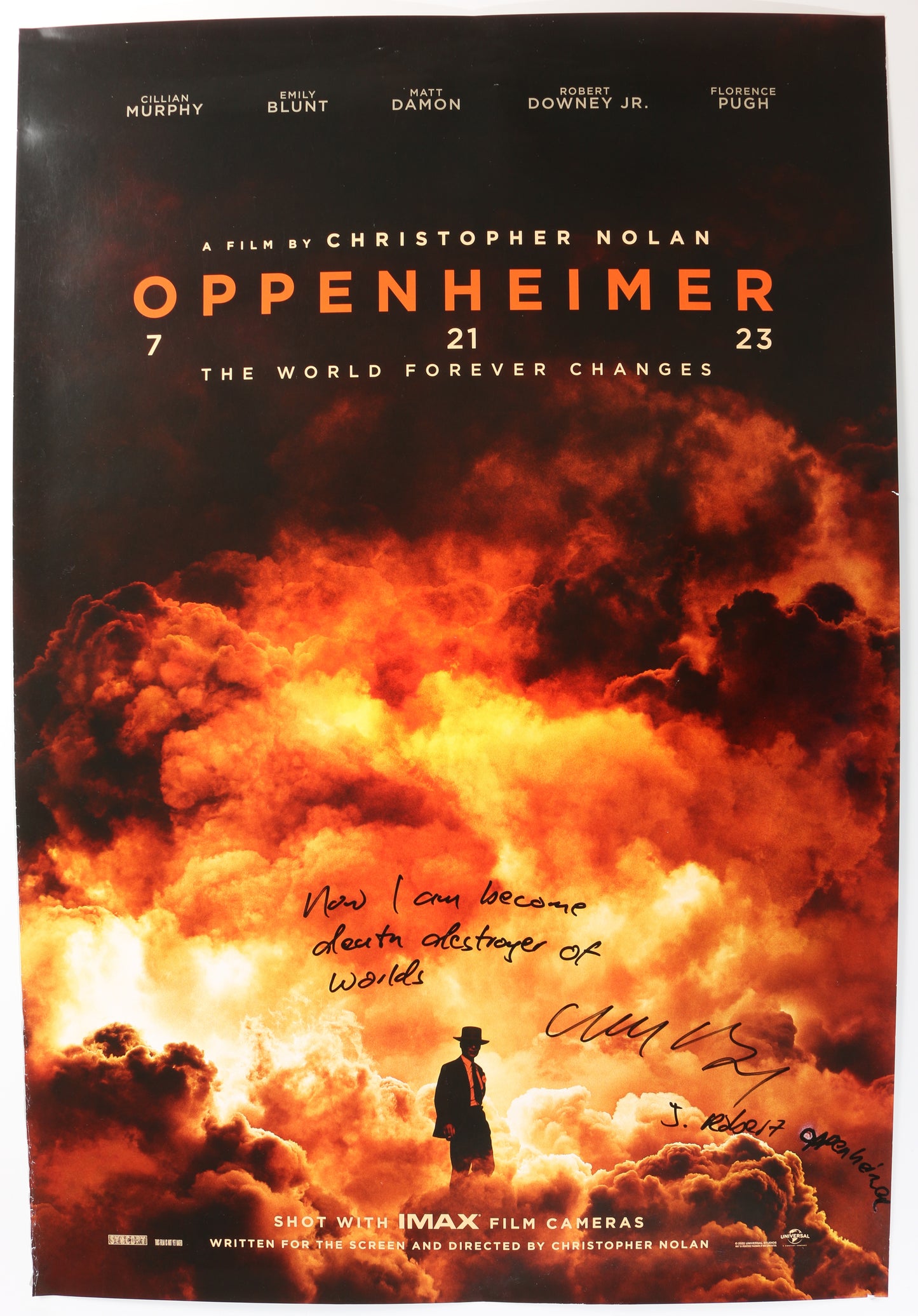 
                  
                    Cillian Murphy as J. Robert Oppenheimer in Oppenheimer (SWAU) Signed 27x40 Poster with Character Name & Quote
                  
                