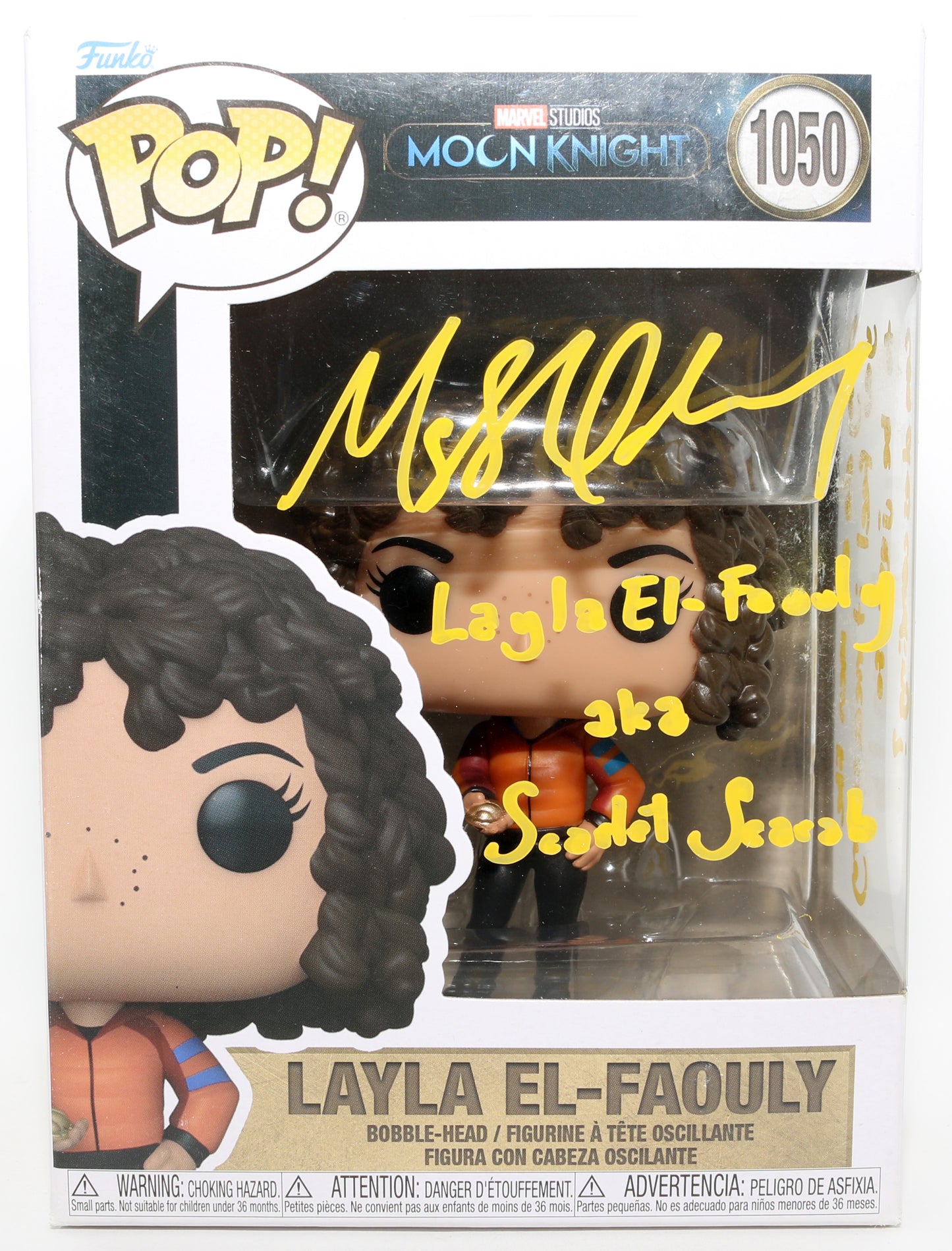 
                  
                    May Calamawy as  Layla El-Faouly / Scarlet Scarab in Moon Knight Signed Funko POP! #1050 with Character Name & Quote
                  
                