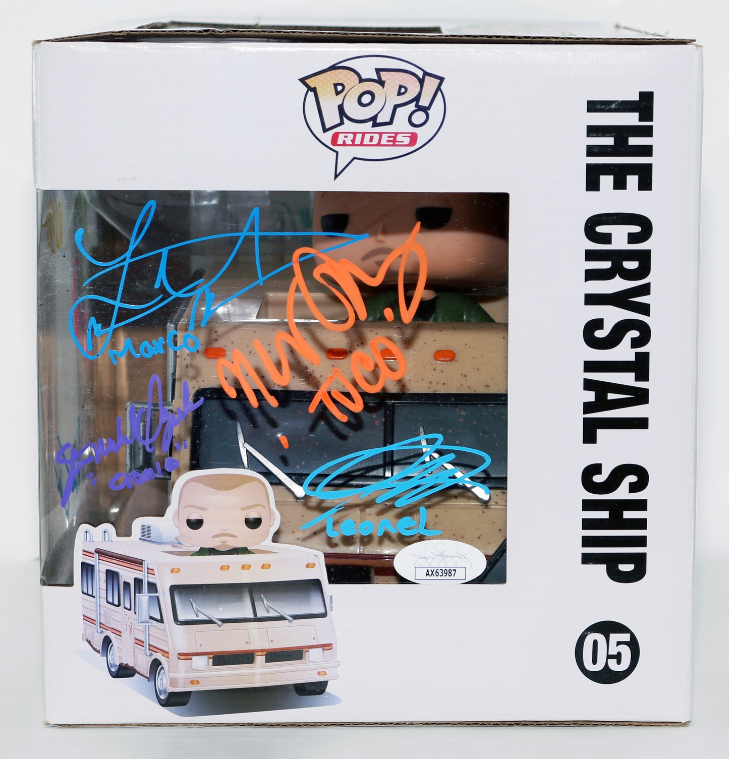 
                  
                    Breaking Bad Crystal Ship Oversized Funko POP! #09 (JSA) Cast Signed by Aaron Paul, Bob Odinkirk, Dean Norris, Jonathan Banks, Giancarlo Esposito, Michael Mando, Krysten Ritter, Raymond Cruz, Daniel Moncada, Luis Moncada, & Others with Character Names
                  
                