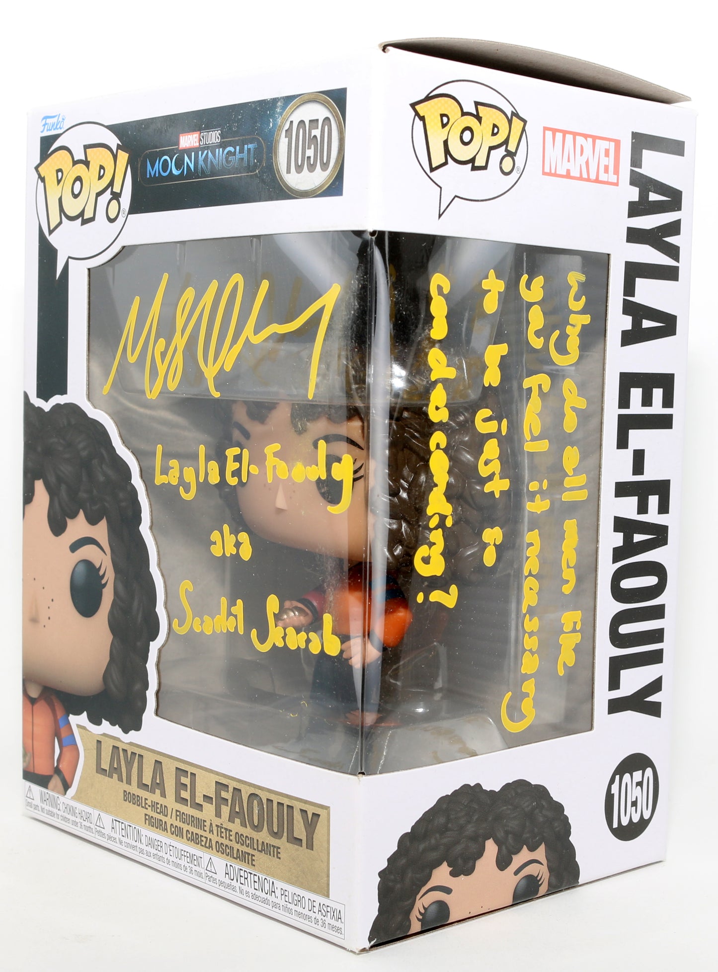 
                  
                    May Calamawy as  Layla El-Faouly / Scarlet Scarab in Moon Knight Signed Funko POP! #1050 with Character Name & Quote
                  
                