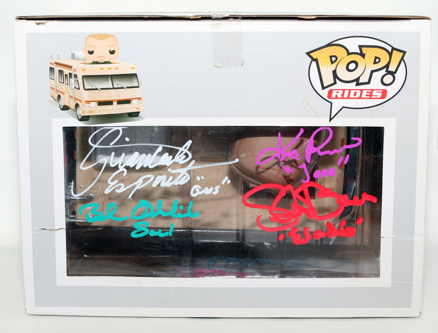 
                  
                    Breaking Bad Crystal Ship Oversized Funko POP! #09 (JSA) Cast Signed by Aaron Paul, Bob Odinkirk, Dean Norris, Jonathan Banks, Giancarlo Esposito, Michael Mando, Krysten Ritter, Raymond Cruz, Daniel Moncada, Luis Moncada, & Others with Character Names
                  
                