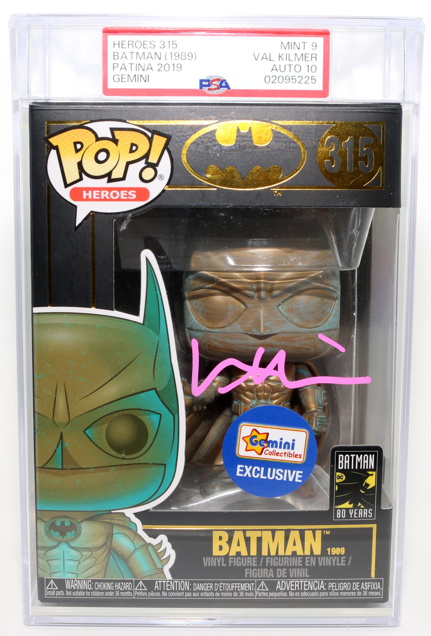 
                  
                    Val Kilmer as Batman in Batman Forever Gemini Collectibles Exclusive (PSA Encapsulated Grade Mint 9 / Auto 10 / Celebrity Authentics) Signed Funko POP! #315
                  
                