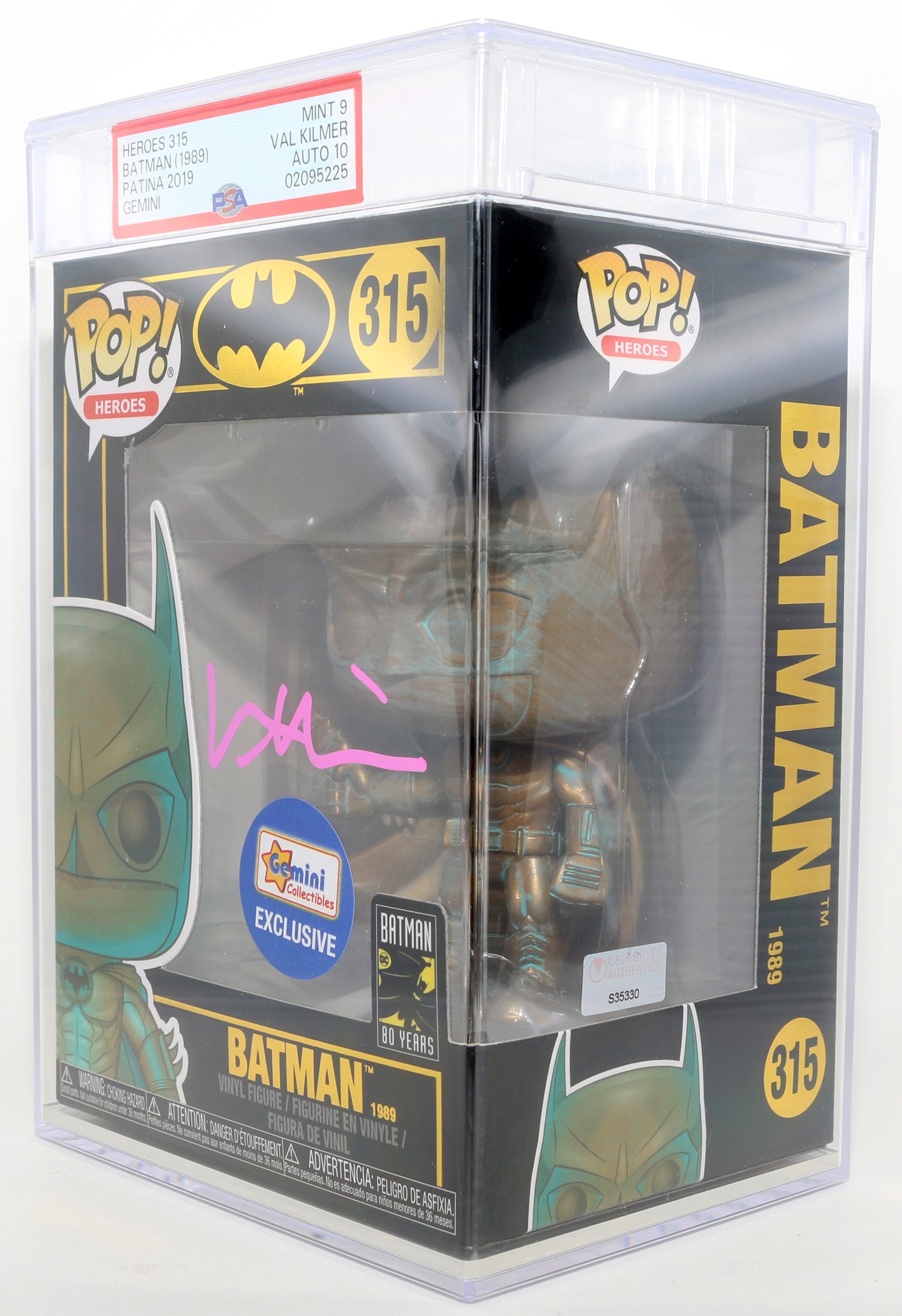
                  
                    Val Kilmer as Batman in Batman Forever Gemini Collectibles Exclusive (PSA Encapsulated Grade Mint 9 / Auto 10 / Celebrity Authentics) Signed Funko POP! #315
                  
                