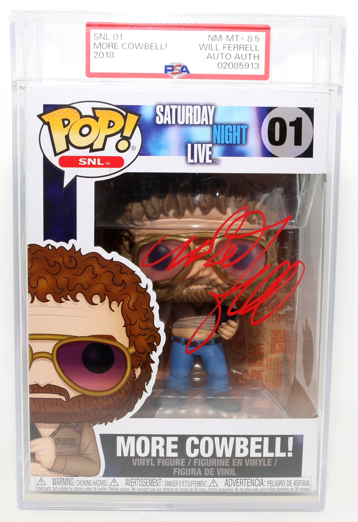 
                  
                    Will Ferrell as Gene Frenkle in the Saturday Night Live Sketch More Cowbell! (PSA Encapsulated Grade NM-MT+ 8.5 / Ed Asner Whatnot Charity Auction) Signed Funko POP! #01
                  
                