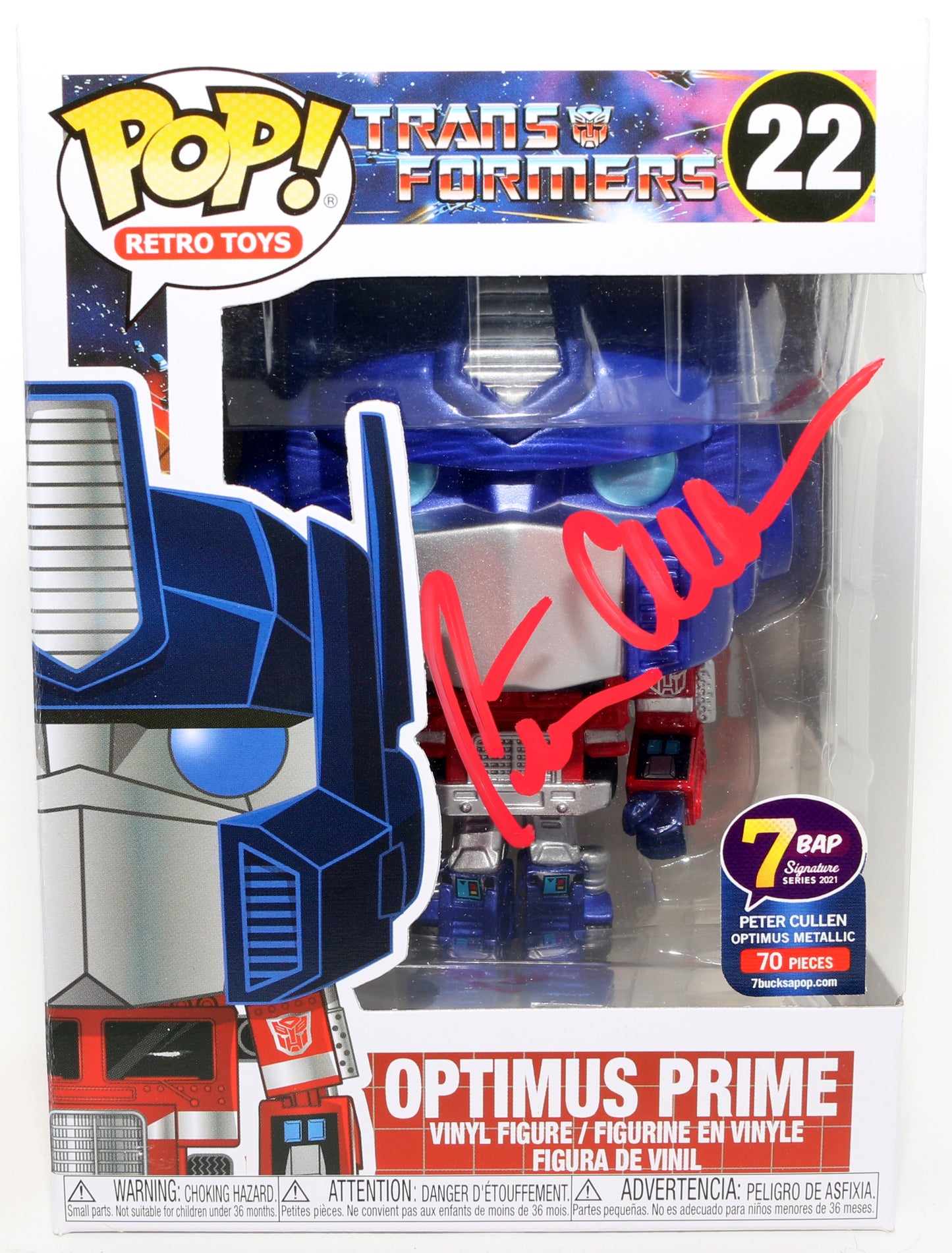 
                  
                    Peter Cullen as Optimus Prime in Transformers 7 BAP Signature Series (Beckett Witnessed) Signed Funko POP! #22
                  
                
