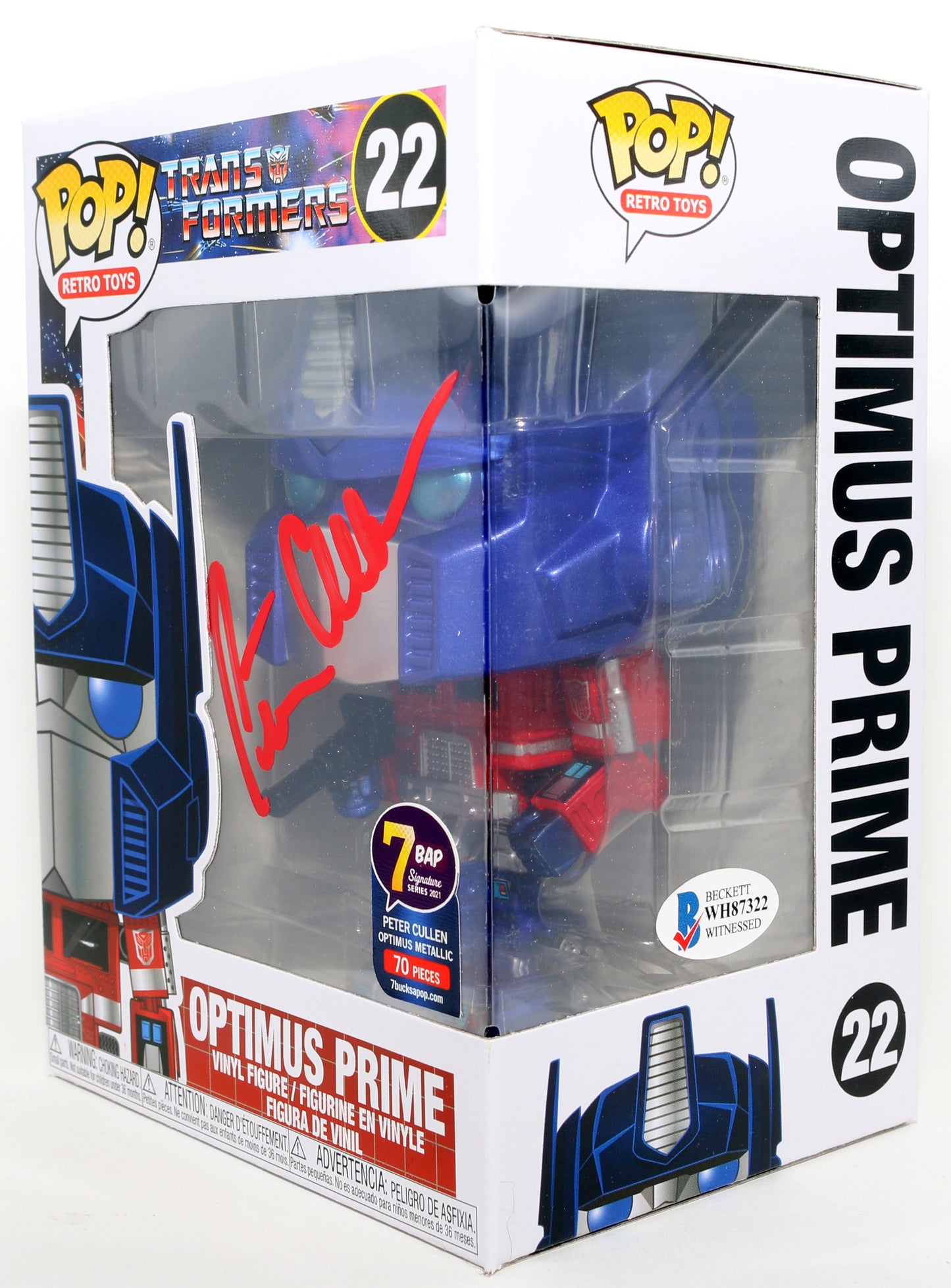 
                  
                    Peter Cullen as Optimus Prime in Transformers 7 BAP Signature Series (Beckett Witnessed) Signed Funko POP! #22
                  
                