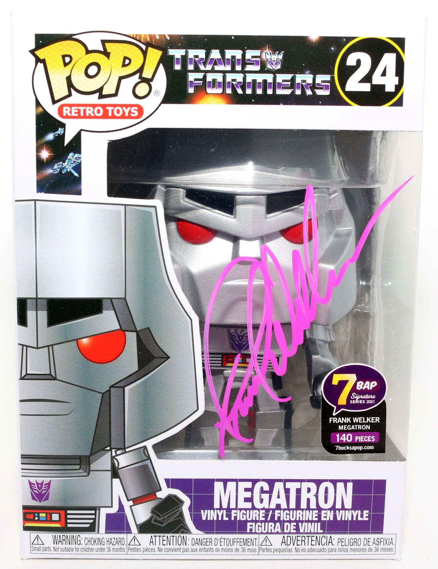
                  
                    Frank Welker as Megatron in Transformers 7 BAP Signature Series (Beckett Witnessed) Signed Funko POP! #24
                  
                