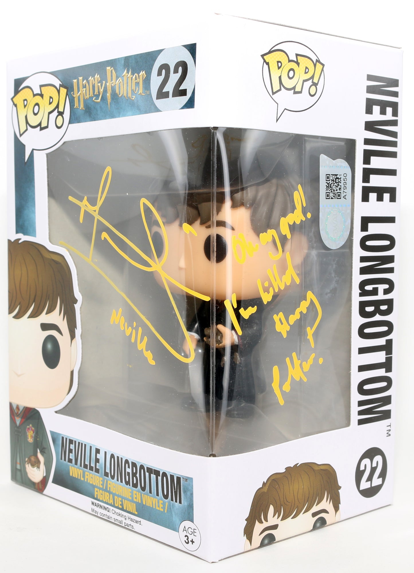
                  
                    Matthew Lewis as Neville Longbottom in Harry Potter & the Sorcerer's Stone (SWAU) Signed Funko POP! #22 with Character Name & Quote
                  
                