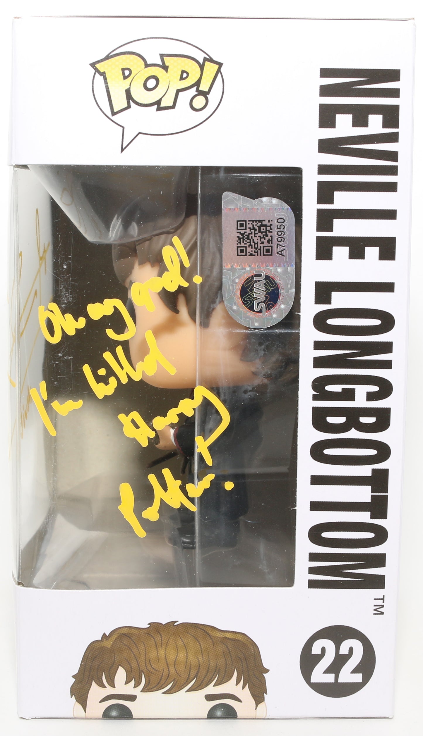 
                  
                    Matthew Lewis as Neville Longbottom in Harry Potter & the Sorcerer's Stone (SWAU) Signed Funko POP! #22 with Character Name & Quote
                  
                