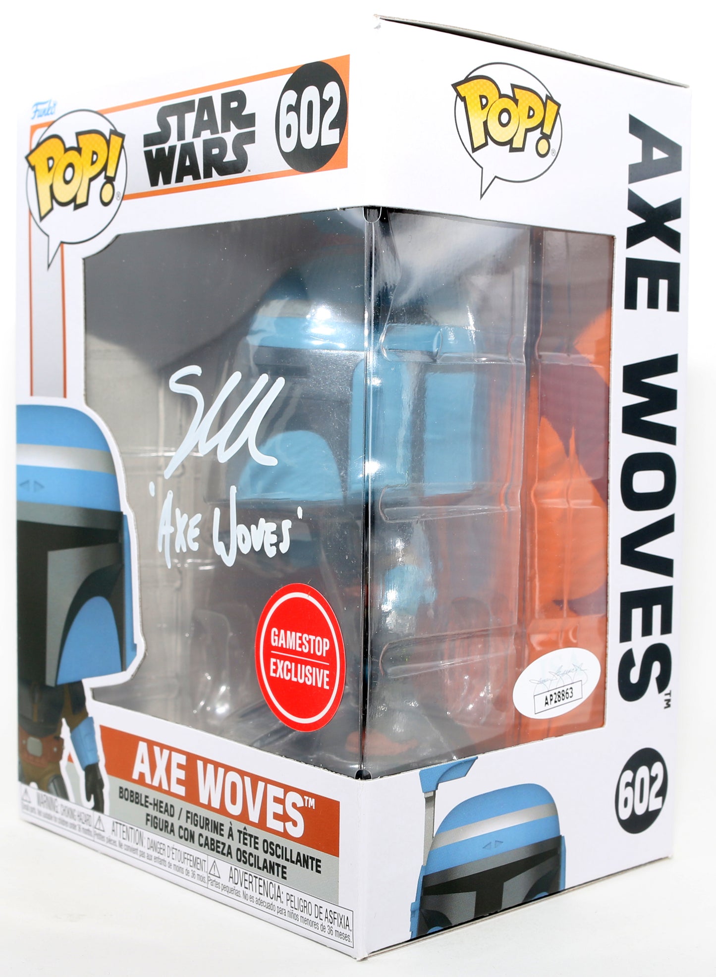 
                  
                    Simon Kassianides as Axe Woves in Star Wars: The Mandalorian GameStop Exclusive (JSA) Signed Funko POP! #602 with Character Name
                  
                