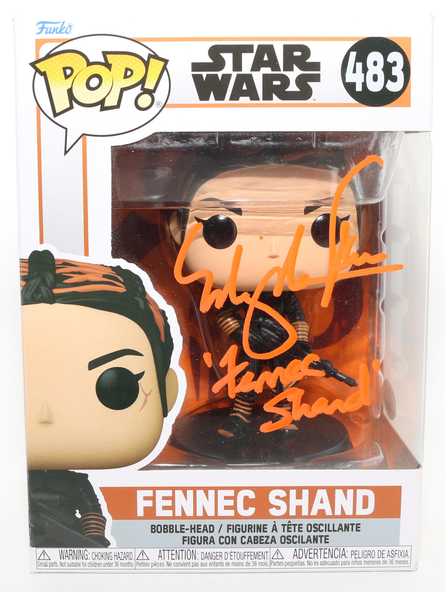 
                  
                    Ming-Na Wen as Fennec Shand in Star Wars: The Mandalorian (JSA) Signed Funko POP! #483 with Character Name
                  
                