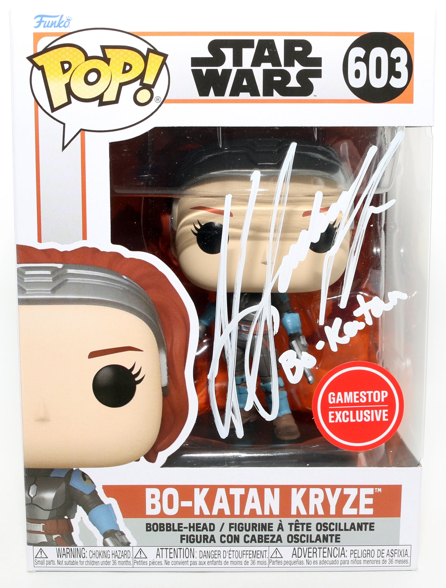 
                  
                    Katee Sackhoff as Bo-Katan Kryze in Star Wars: The Mandalorian GameStop Exclusive (JSA) Signed Funko POP! #603 with Character Name
                  
                