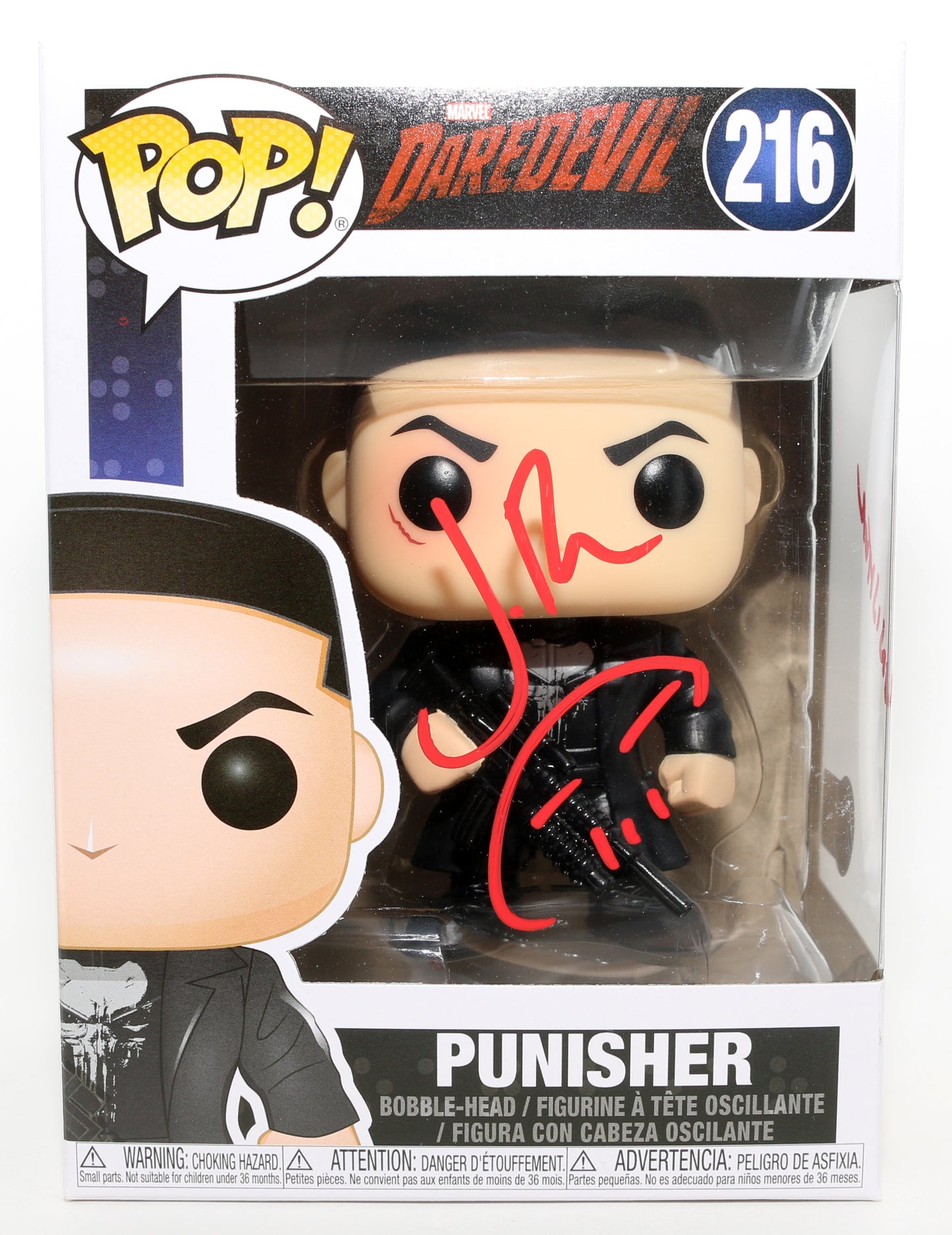 
                  
                    Jon Bernthal as The Punisher in Daredevil (Beckett) Signed Funko POP! #216 with Character Name & Sketch
                  
                