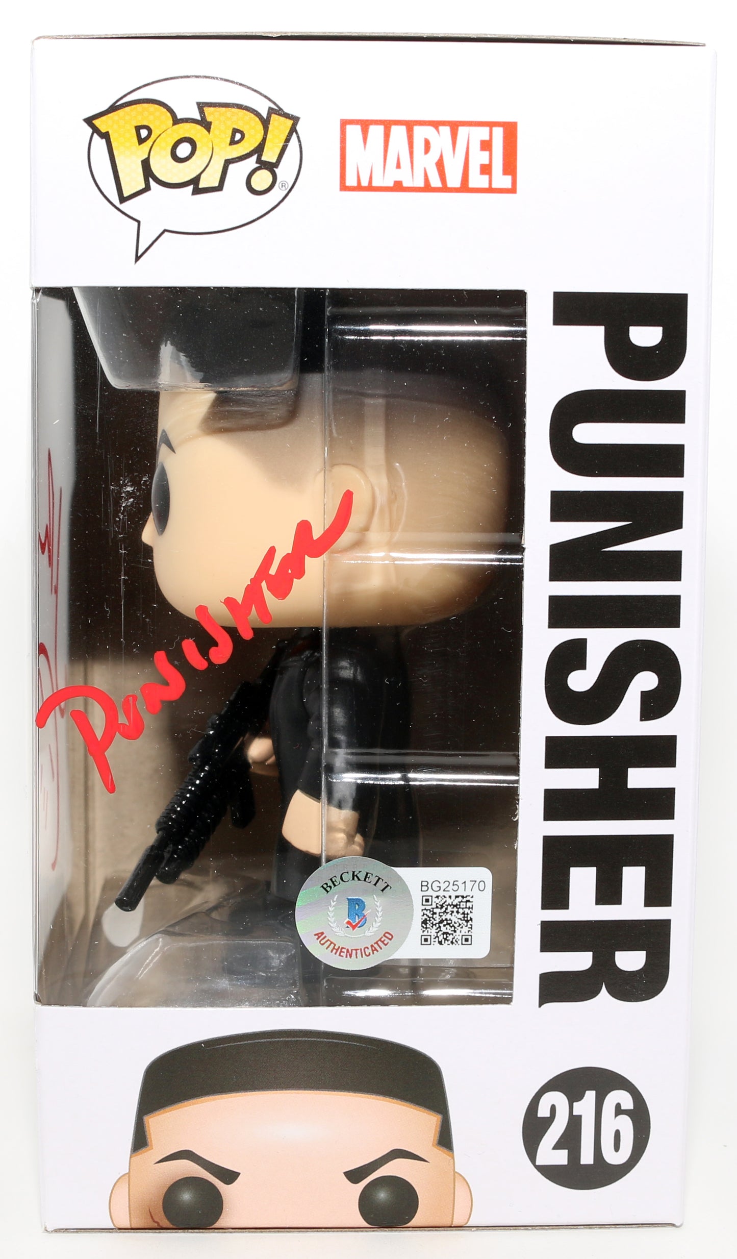 
                  
                    Jon Bernthal as The Punisher in Daredevil (Beckett) Signed Funko POP! #216 with Character Name & Sketch
                  
                