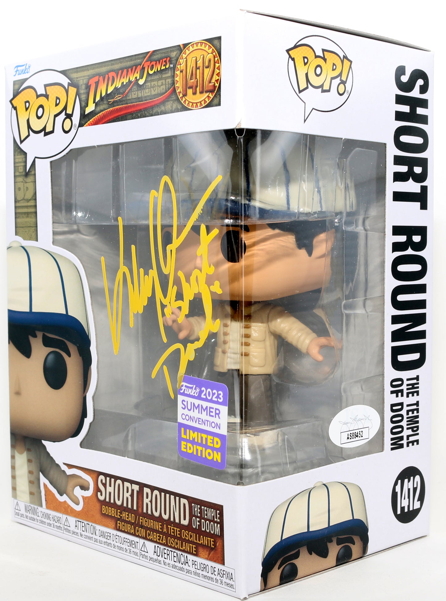 
                  
                    Ke Huy Quan as Short Round in Indiana Jones & the Temple of Doom 2023 Summer Convention Limited Edition (JSA) Signed Funko POP! #1412 with Character Name
                  
                