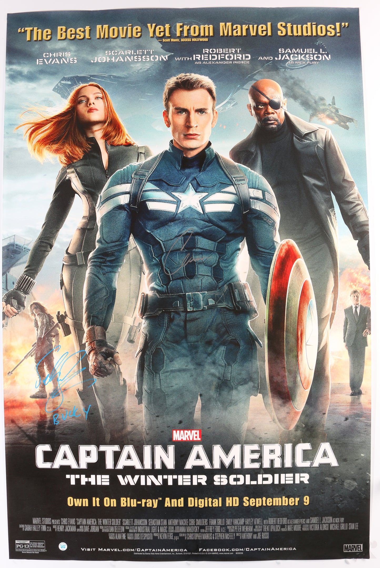 
                  
                    Chris Evans as Steve Rogers / Captain America & Sebastian Stan as Bucky Barnes / Winter Soldier in Captain America: The Winter Soldier Signed 26x40 Poster with Character Name
                  
                