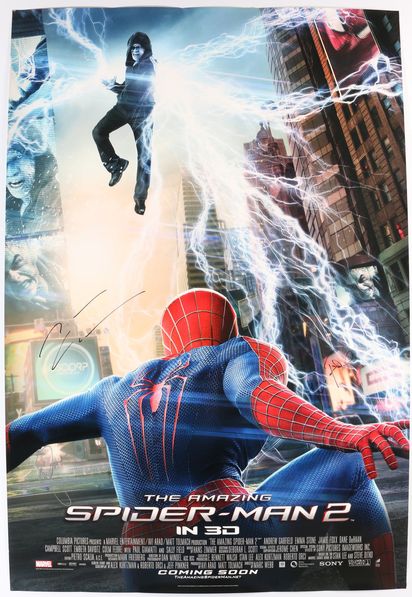 
                  
                    Andrew Garfield as Spider-Man, Jamie Foxx as Electro, & Emma Stone as Gwen Stacy in The Amazing Spider-Man 2 Signed 27x40 Poster
                  
                