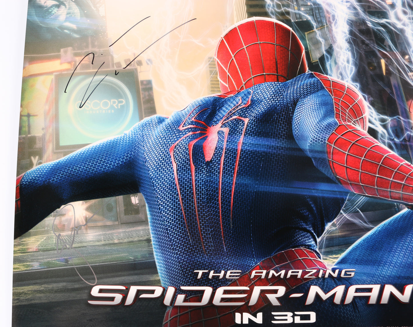 
                  
                    Andrew Garfield as Spider-Man, Jamie Foxx as Electro, & Emma Stone as Gwen Stacy in The Amazing Spider-Man 2 Signed 27x40 Poster
                  
                
