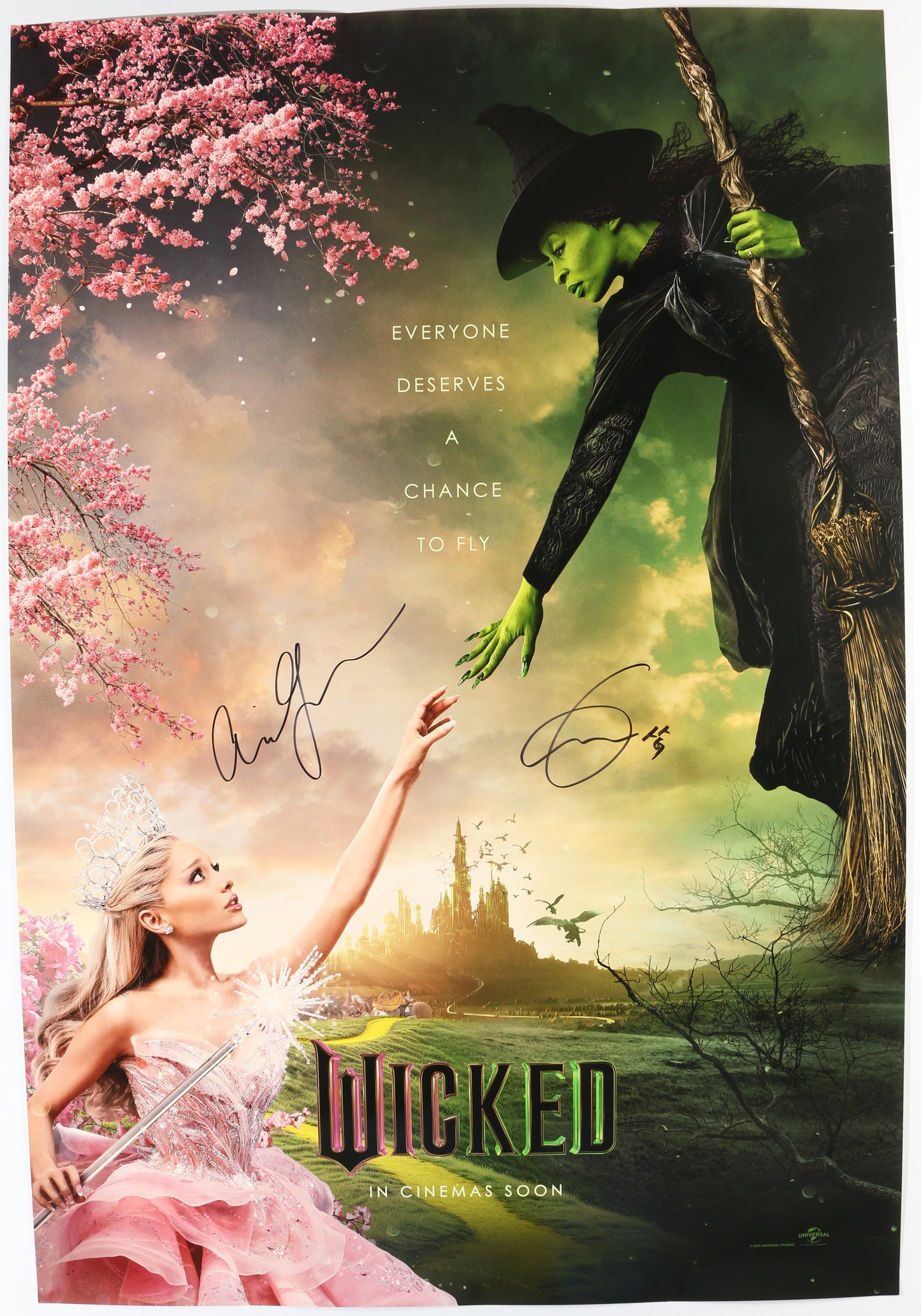 
                  
                    Cynthia Erivo as Elphaba Thropp & Ariana Grande as Galinda Upland in Wicked Signed 27x40 Poster
                  
                