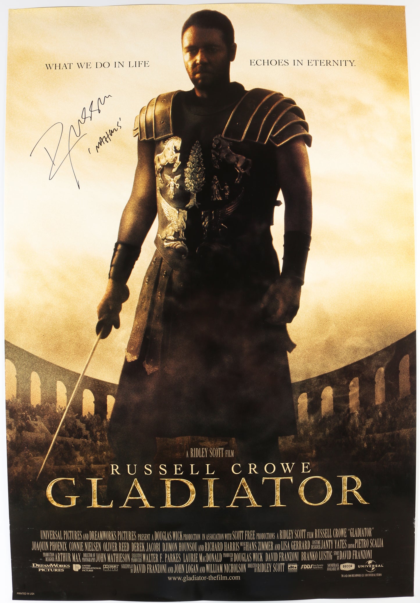 
                  
                    Russell Crowe as Maximus in Ridley Scott's Gladiator Signed 27x40 Poster with Character Name
                  
                