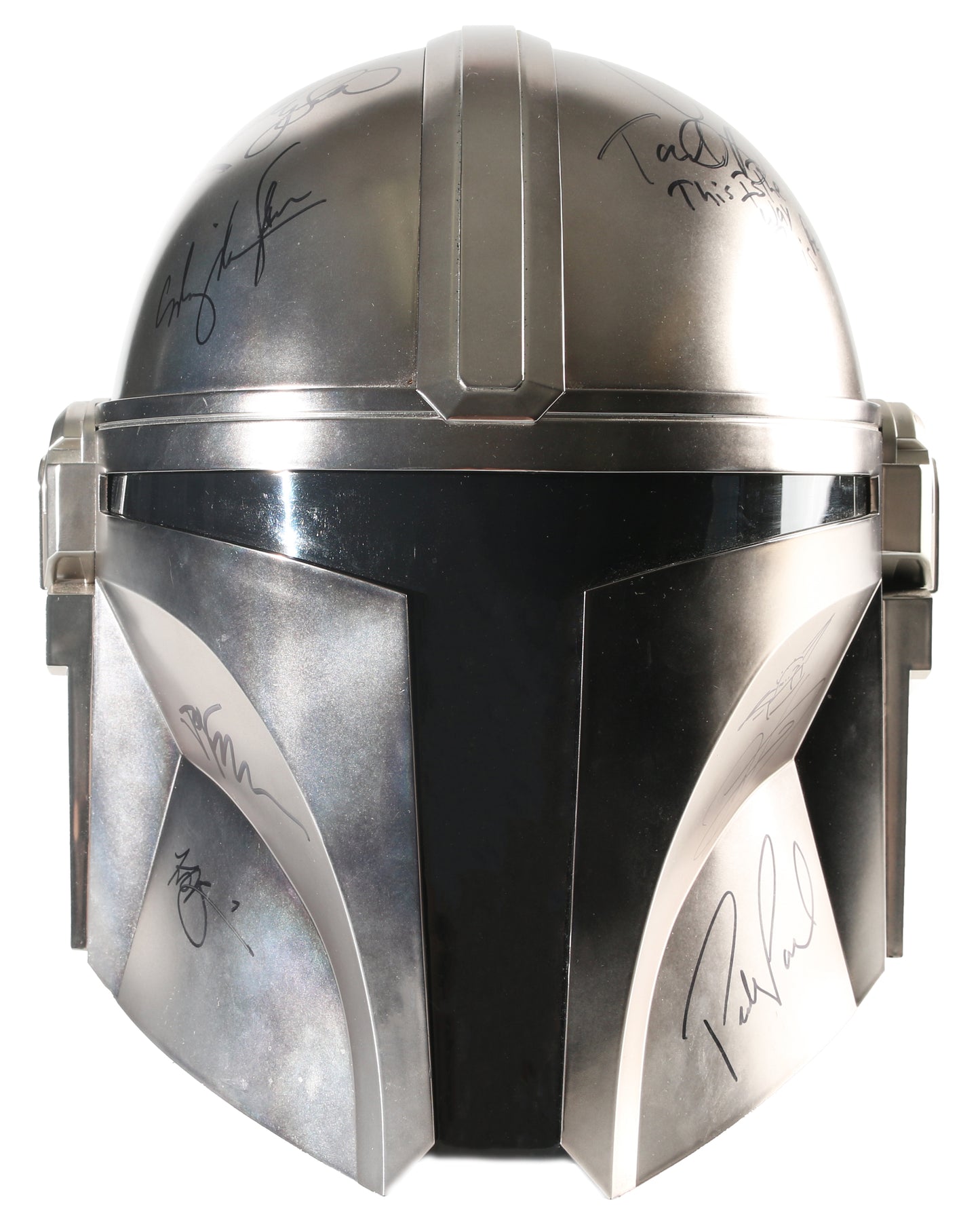 
                  
                    Star Wars: The Mandalorian Hasbro Black Series Prop Replica Helmet Cast Signed by Pedro Pascal, Dave Filoni with Grogu Original Art Sketch, Jon Favreau, Carl Weathers, Ming-Na Wen, Emily Swallow, Omid Abtahi, Katee Sackhoff, Bill Burr, Doug Chiang, & More
                  
                