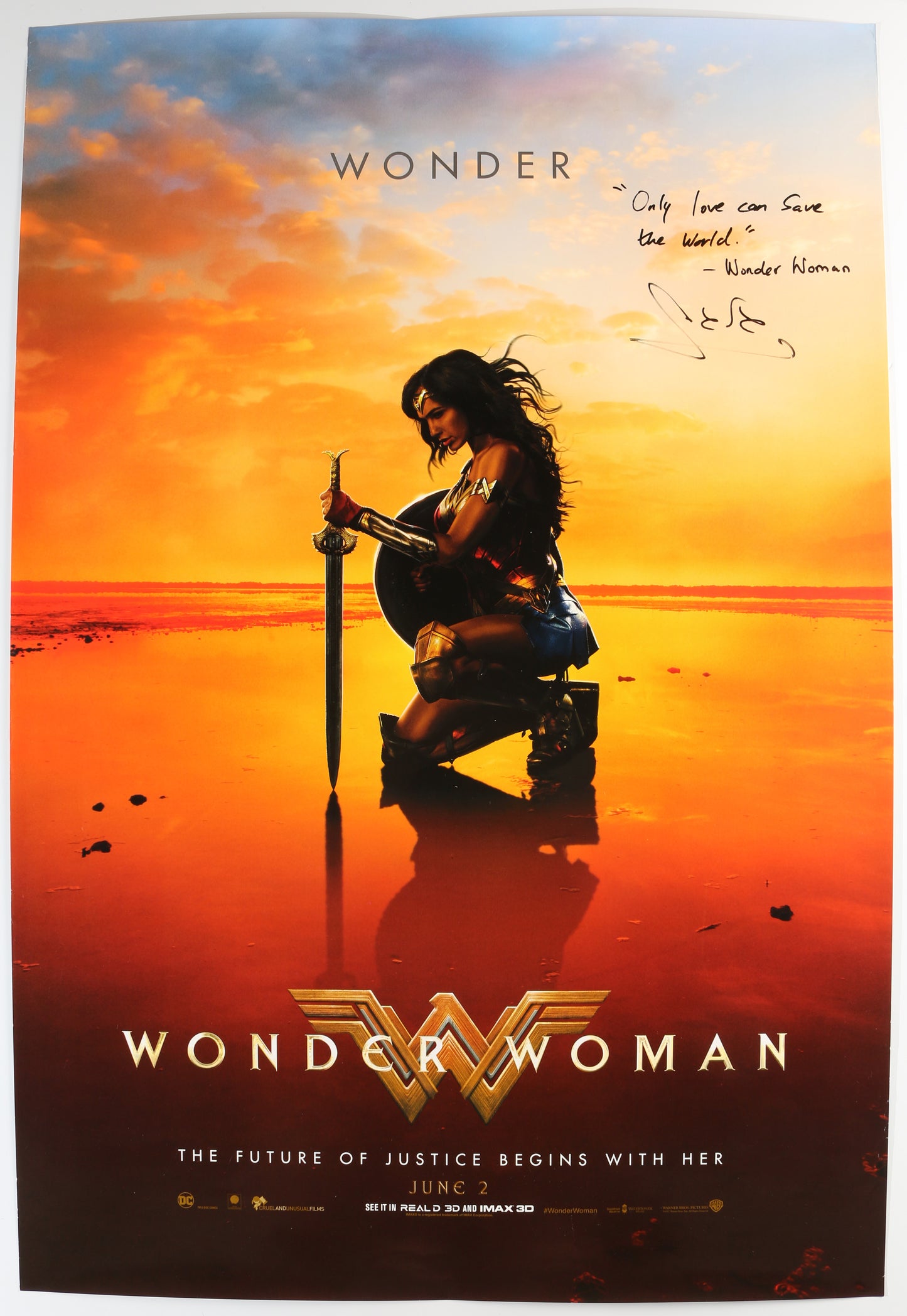 
                  
                    Gal Gadot as Wonder Woman in Wonder Woman (SWAU) Signed 27x40 Poster with Character Name & Quote
                  
                