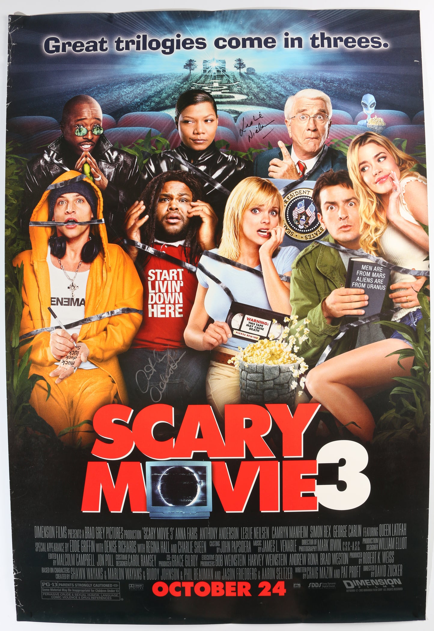 
                  
                    Leslie Nielsen as President Harris & Anthony Anderson as Mahalik in Scary Movie 3 Signed 27x40 Poster
                  
                