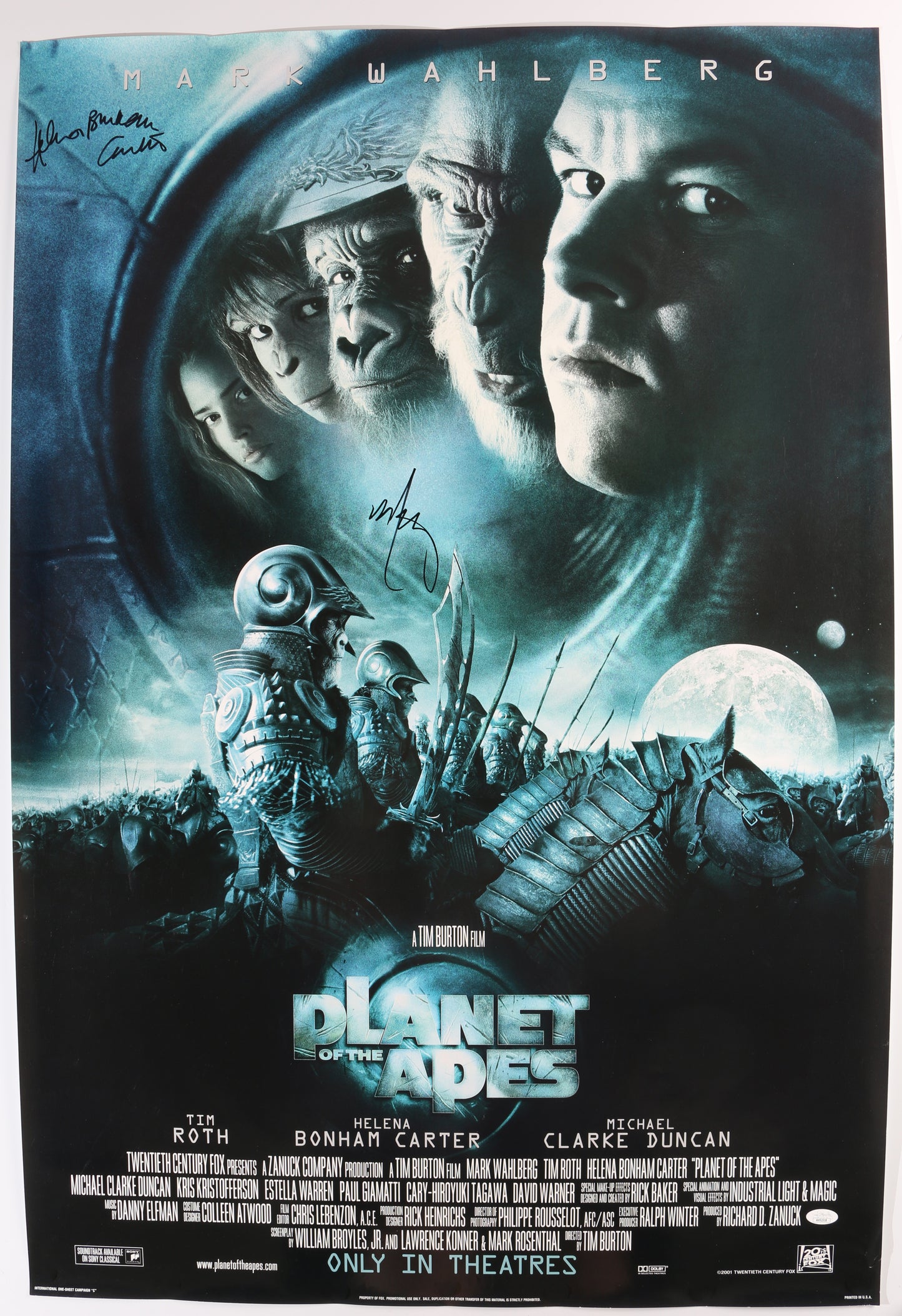 
                  
                    Mark Wahlberg as Leo Davidson & Helena Bonham Carter as Ari in Planet of the Apes (Official Pix) Signed 24x40 Poster
                  
                