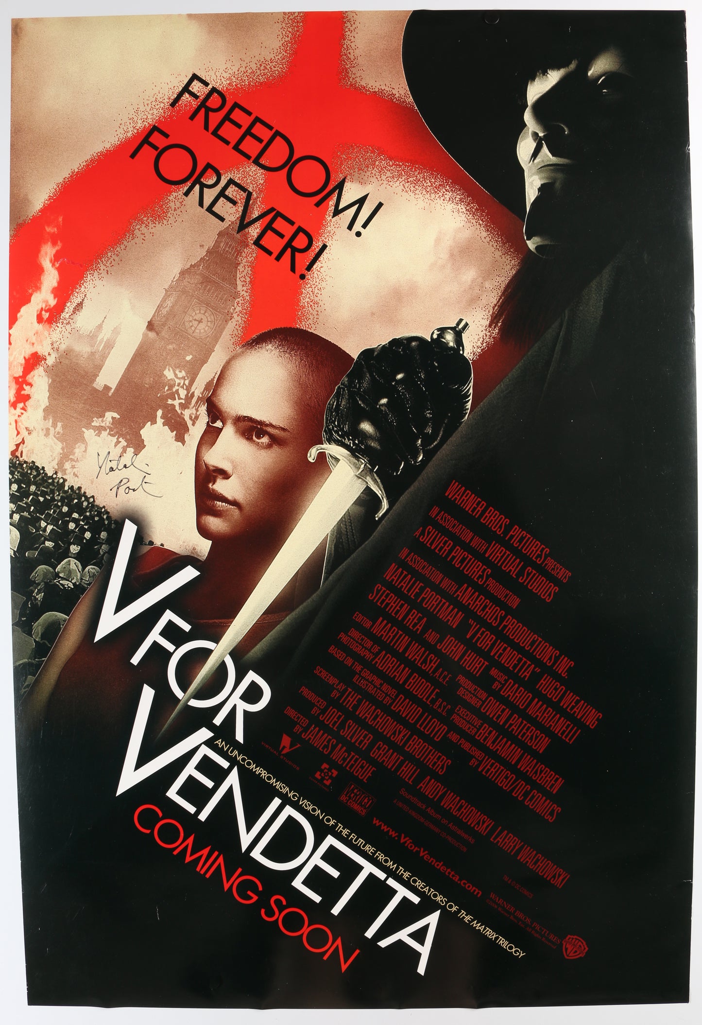 
                  
                    Natalie Portman as Evey Hammond in V for Vendetta Signed 27x40 Poster
                  
                